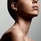 Close-up of a woman's ear adorned with the MILLIE crystal earrings, 3-in-1 set, showcasing gold-plated studs in varying sizes for a layered look.