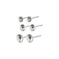 MILLIE crystal earrings 3-in-1 set, silver-plated, featuring three sizes of diamond-like studs for versatile styling; perfect for a trendy, layered look.