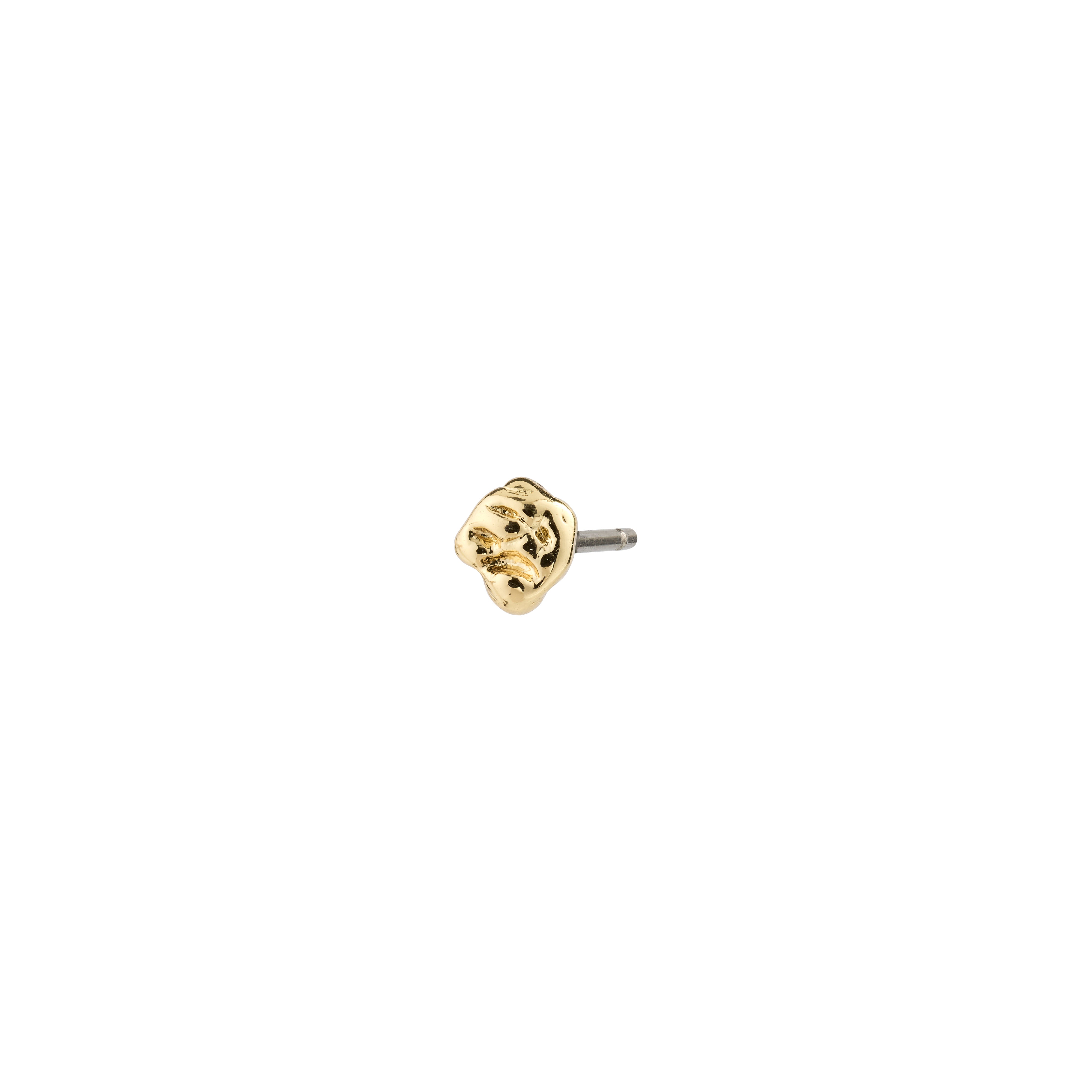 PELAGIA single earring, gold-plated with a unique organic shape, rustic surface, and elegant design, showcasing Pilgrim's Scandinavian craftsmanship and contemporary style.