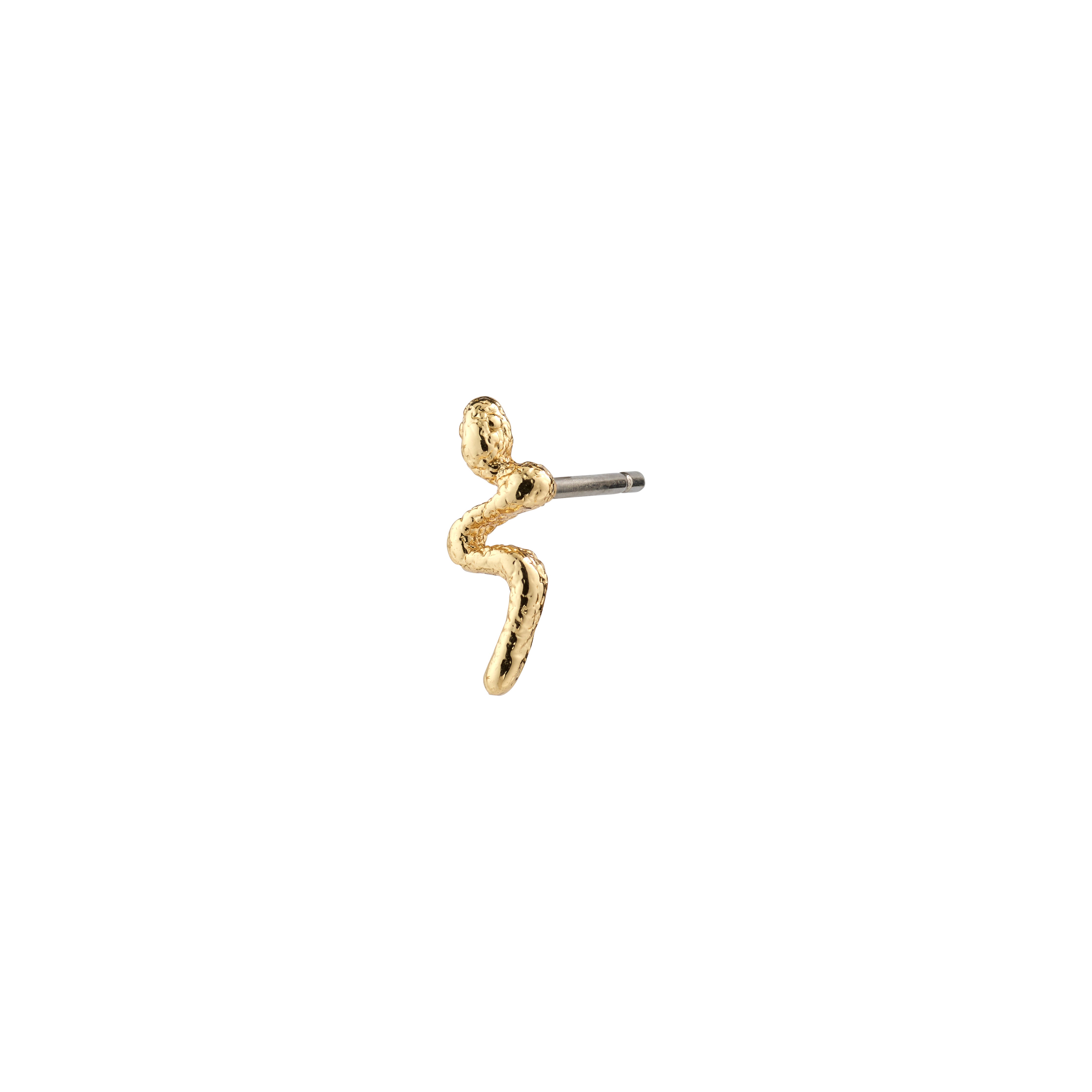 PRISKILLA single earring gold-plated, featuring an elegantly twisted snake design, symbolizing renewal. Crafted from 98% recycled material for a unique, personalized look.