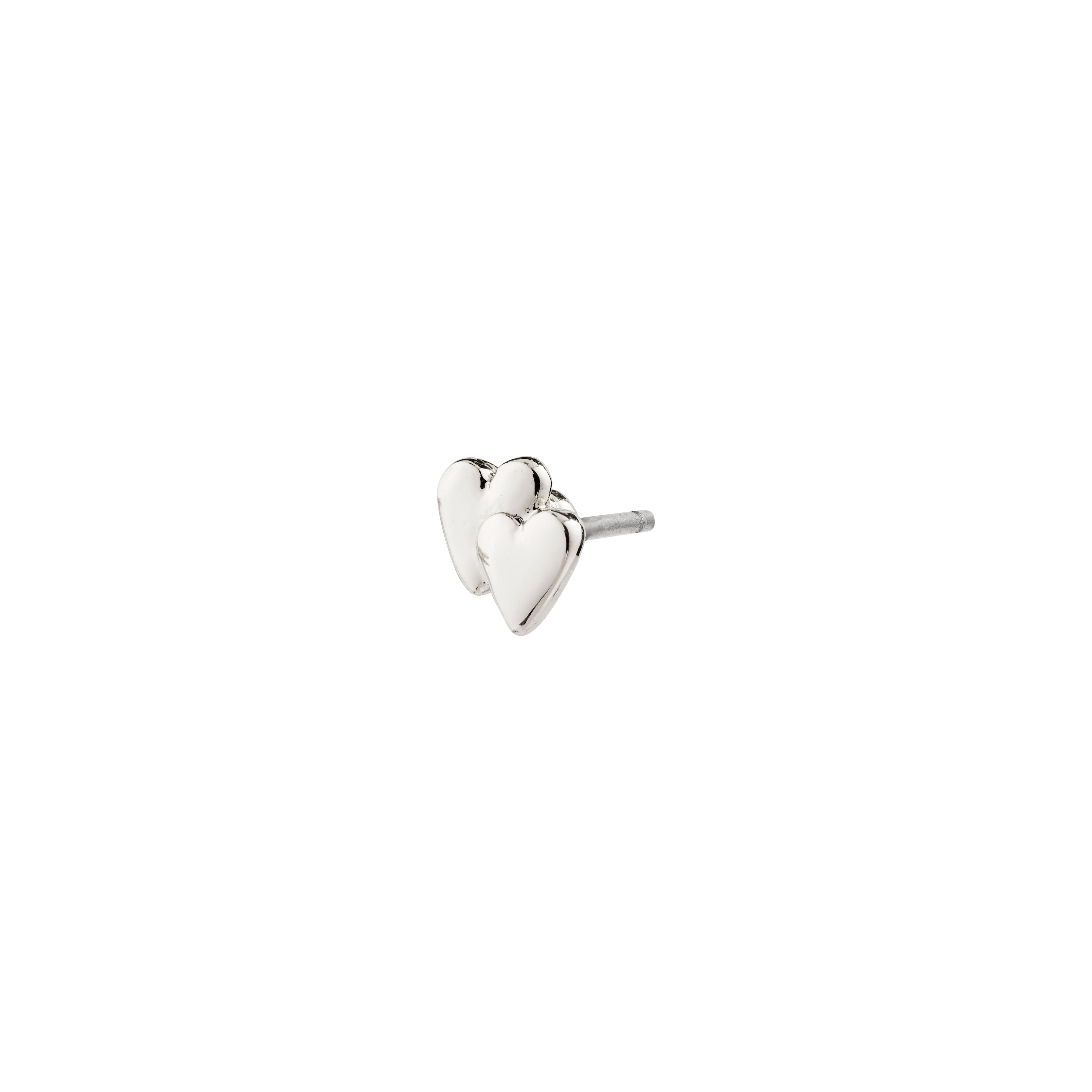PRISKA single earring; silver-plated, heart-shaped stud, crafted from 98% recycled material, offering a personalized style opportunity.