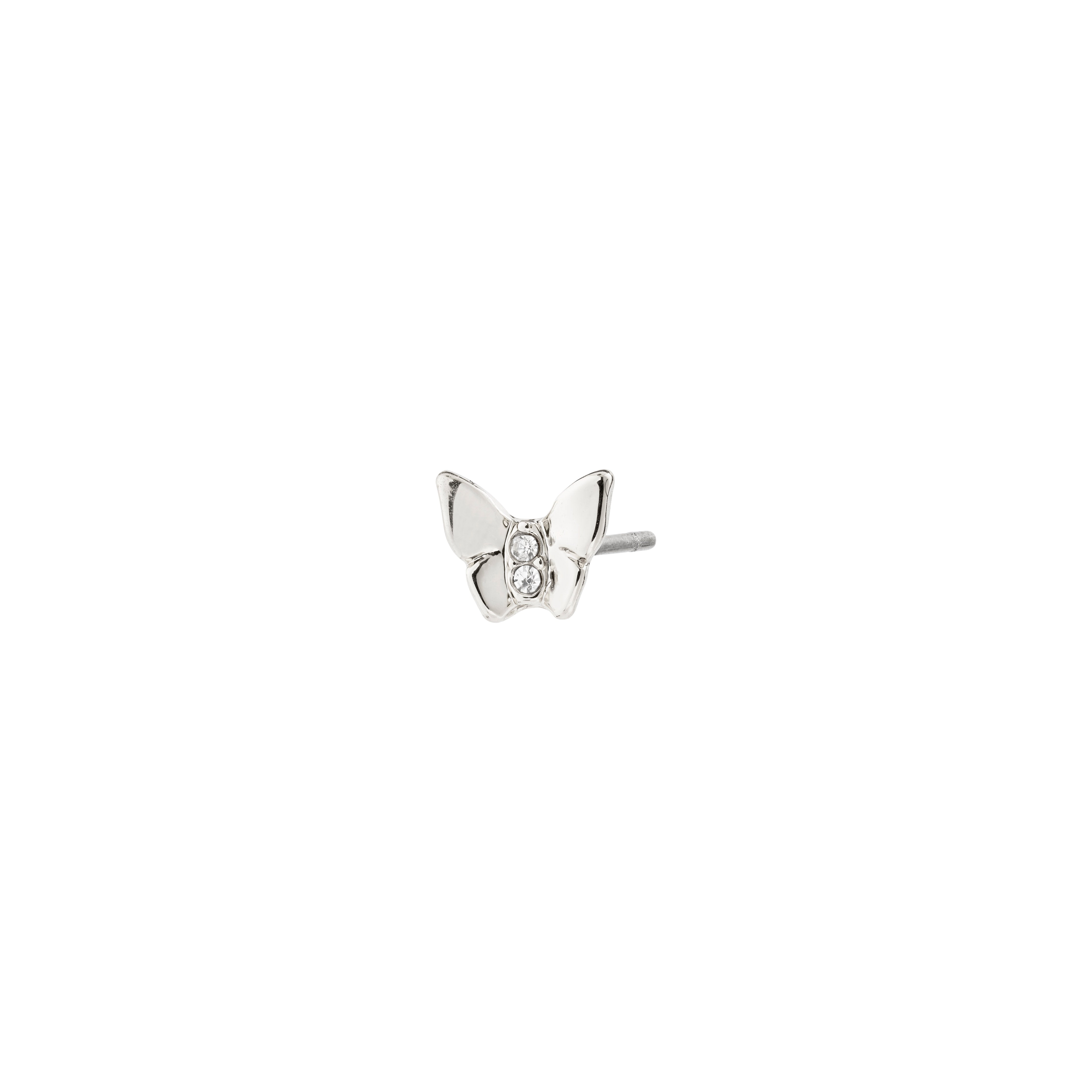 OLYMPIA silver-plated single earring showcases a delicate butterfly design adorned with Preciosa crystals, embodying change and beauty.