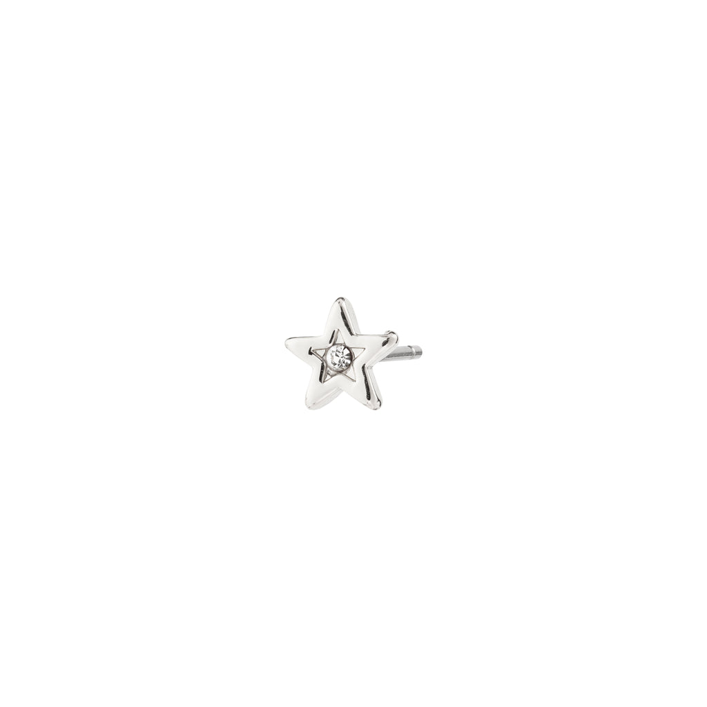 NYX single earring, silver-plated, star-shaped with a central Preciosa crystal, inspired by night skies, perfect for trendy, asymmetrical ear styling.