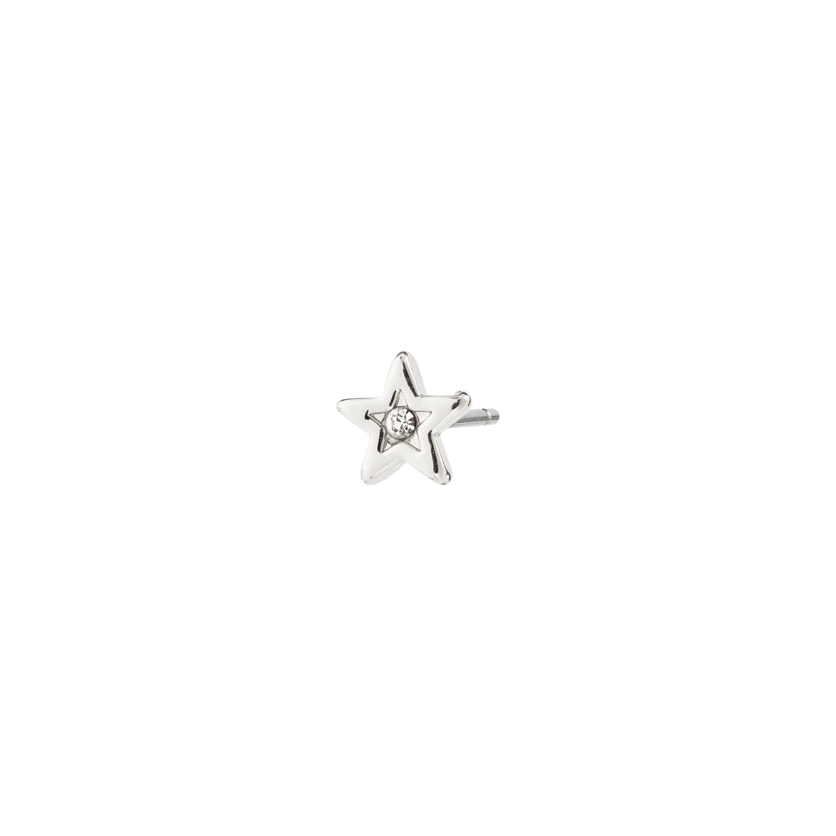NYX single earring, silver-plated, star-shaped with a central Preciosa crystal, inspired by night skies, perfect for trendy, asymmetrical ear styling.