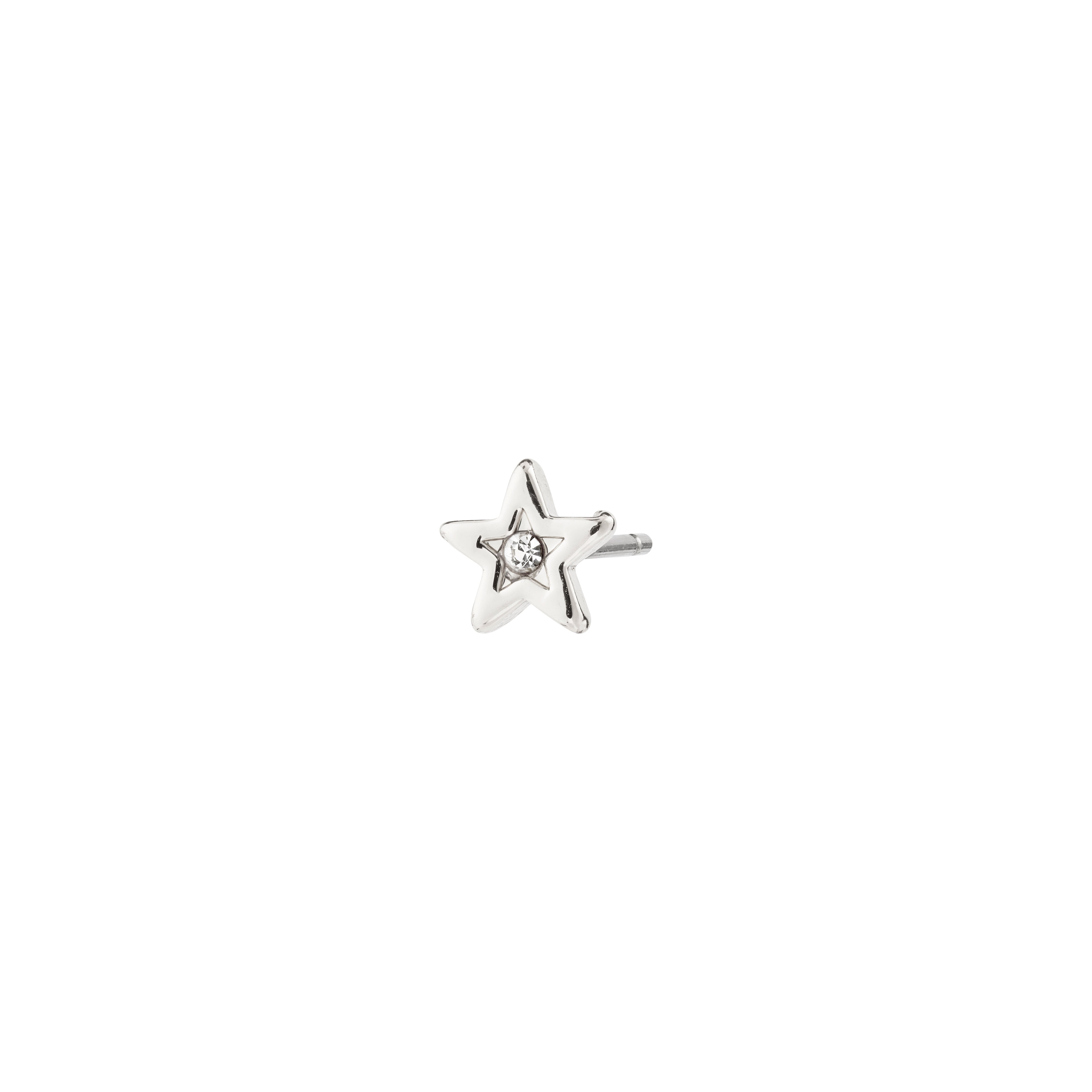 NYX single earring, silver-plated, star-shaped with a central Preciosa crystal, inspired by night skies, perfect for trendy, asymmetrical ear styling.