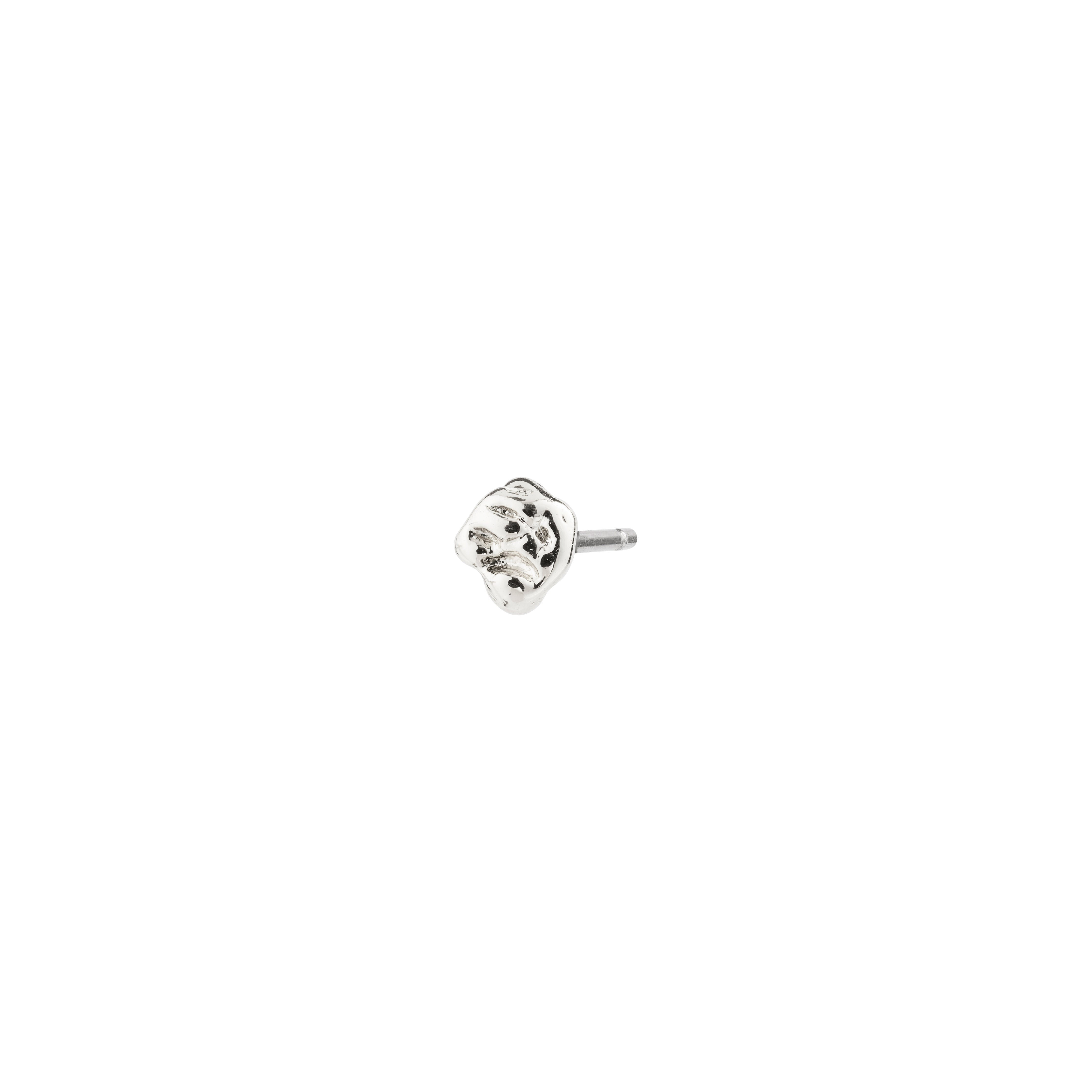PELAGIA silver-plated single earring with an organic, rustic surface featuring a small face design, reflecting confidence and elegance from Pilgrim.