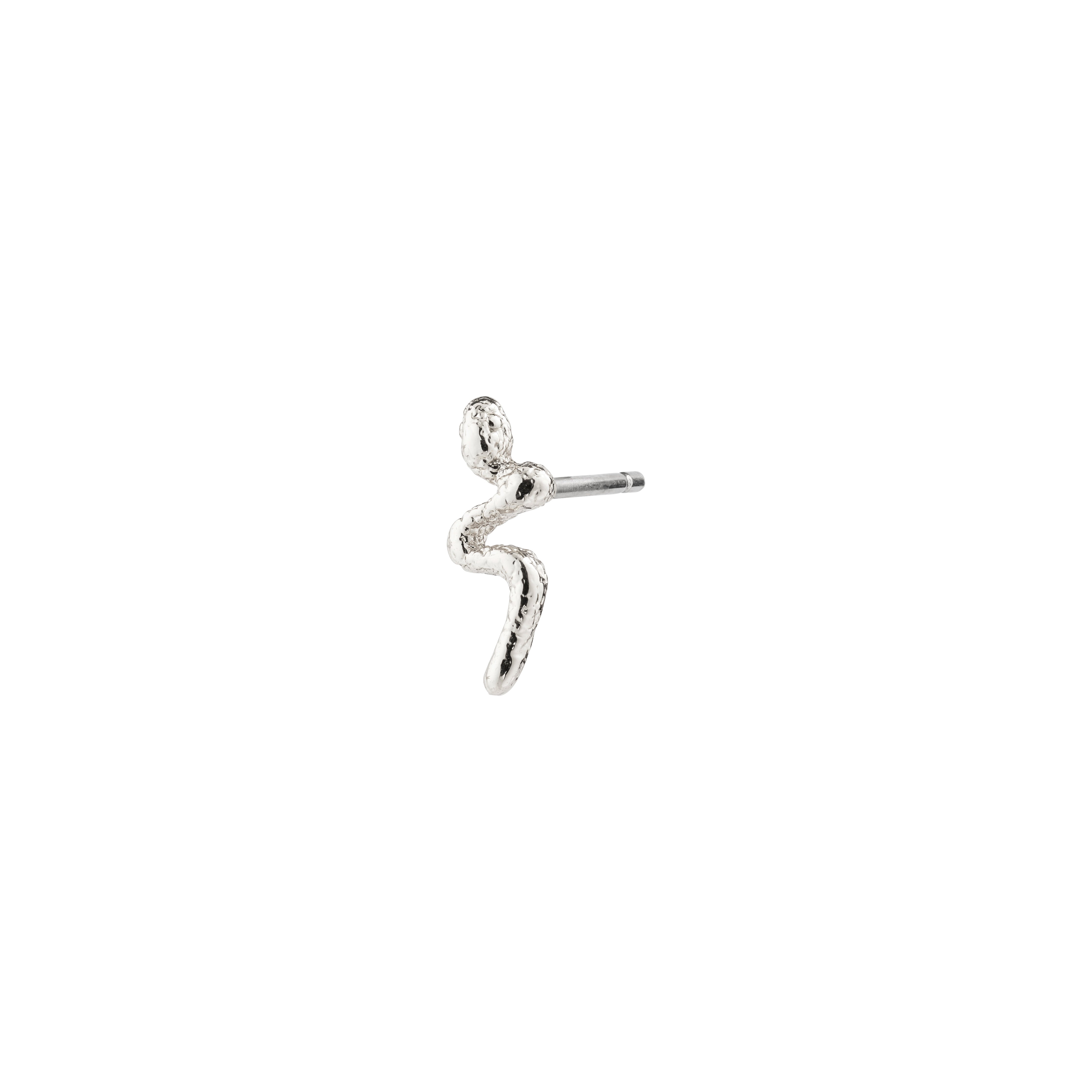 PRISKILLA single earring silver-plated, featuring an elegantly twisted snake design symbolizing renewal, crafted from 98% recycled materials for a mysterious, personalized look.