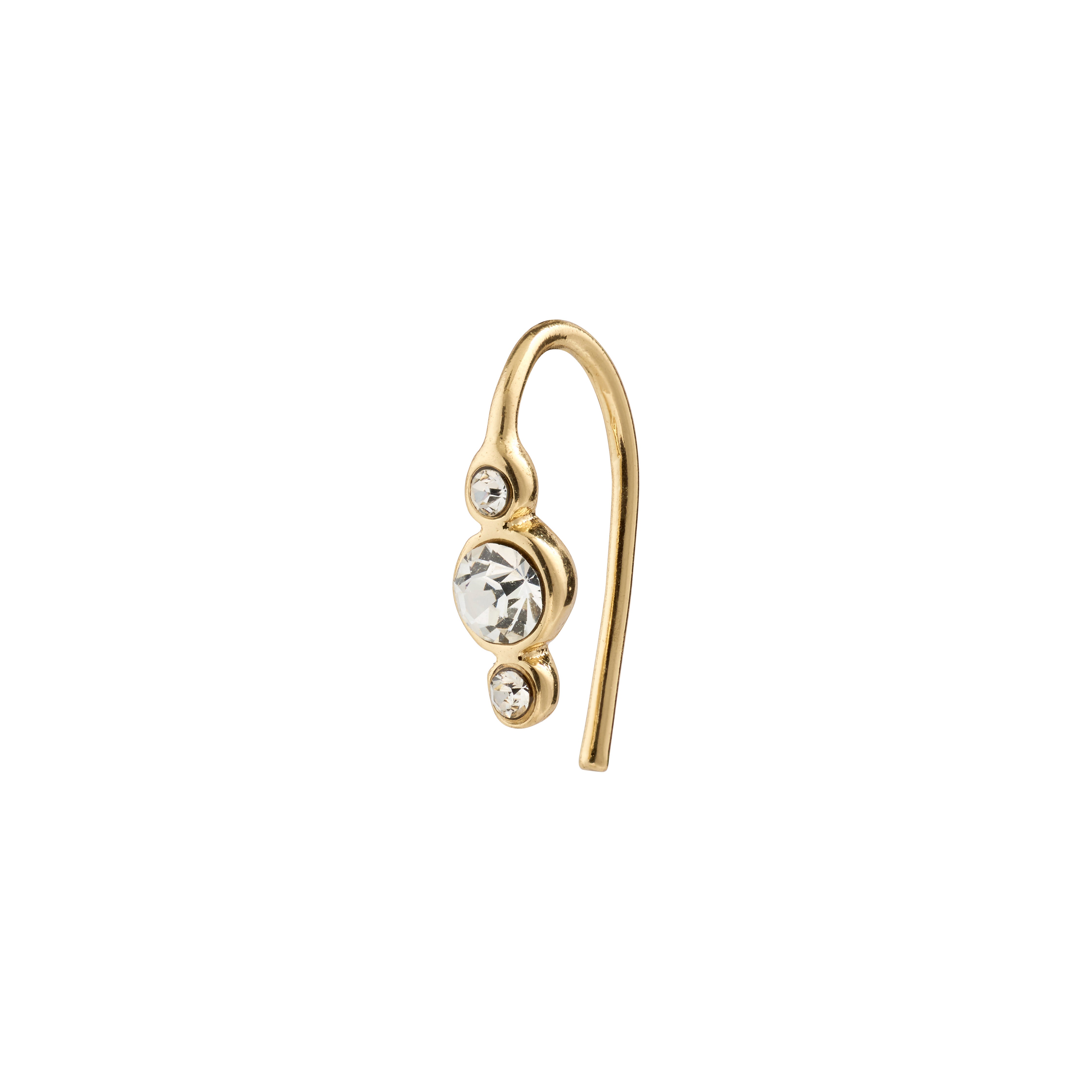 KRISTINE single earring gold-plated with three sparkling Preciosa crystals, showcasing elegant design and sustainable craftsmanship.