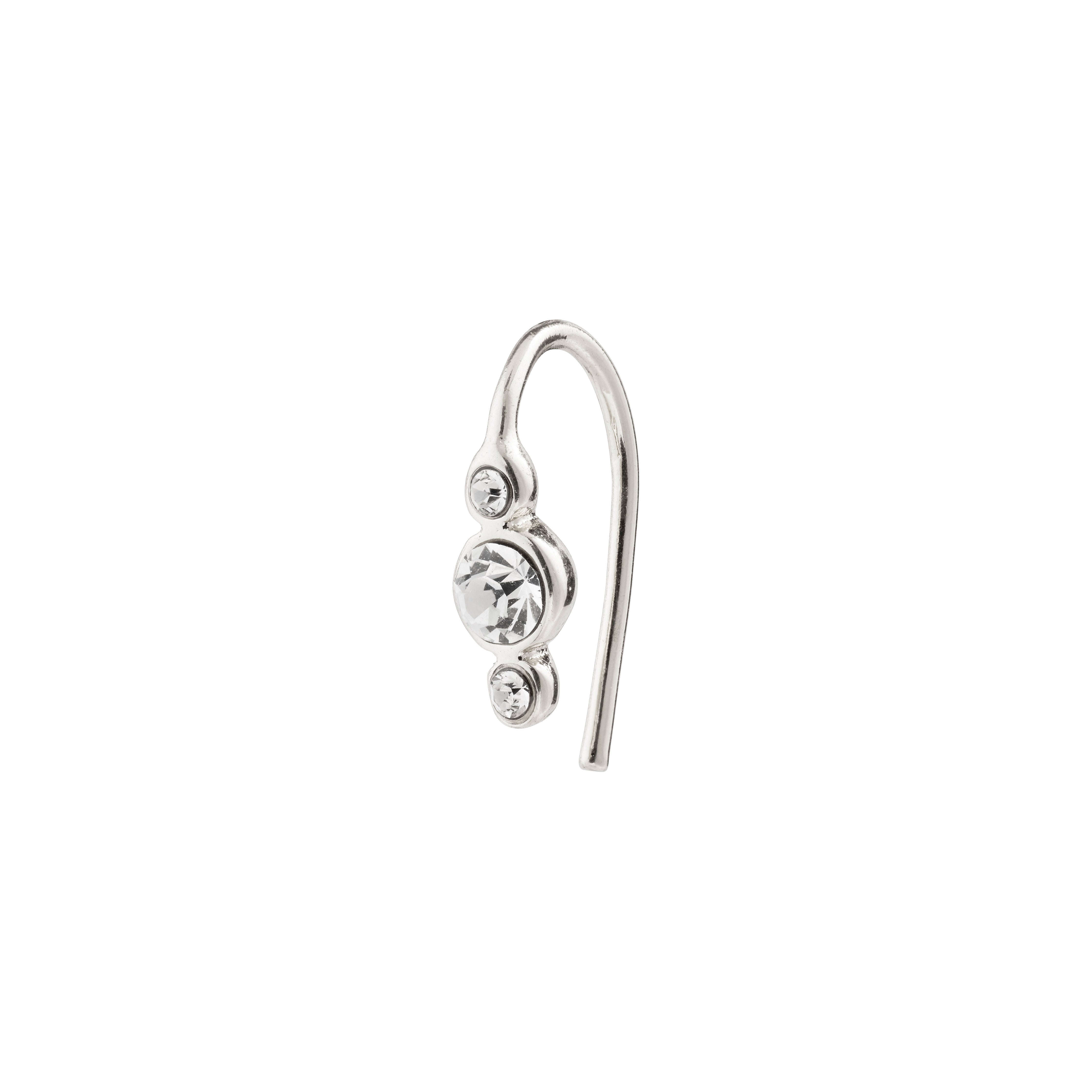KRISTINE single earring, silver-plated, featuring a pendant of three Preciosa crystals, highlighting Pilgrim's blend of trendy and timeless Danish craftsmanship.