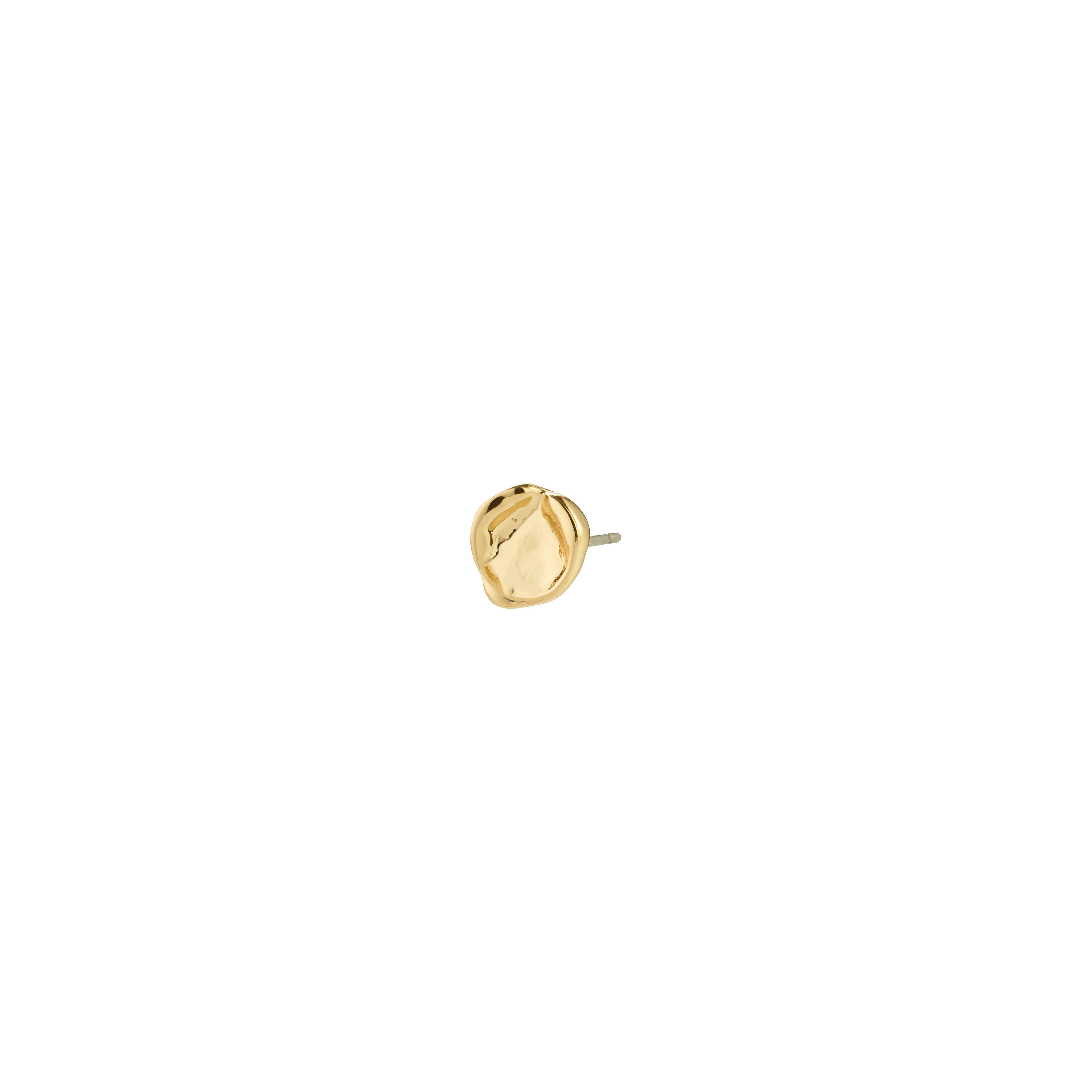 PORTER single gold-plated earring with organic disc shape and shiny finish, crafted from recycled materials for a stylish, eco-friendly, asymmetrical ear stacking look.