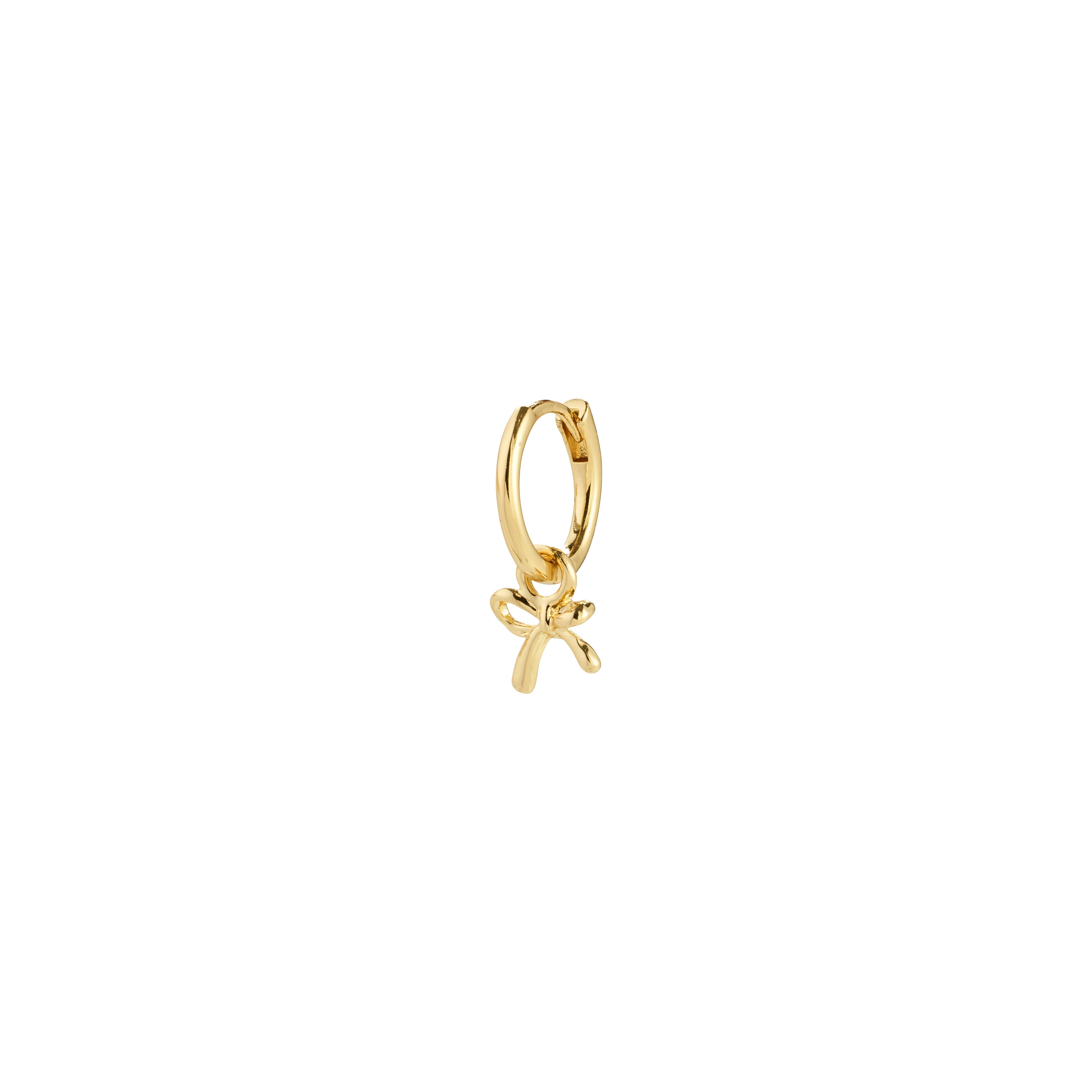 MURPHY single earring gold-plated: A charming, small hoop with a delicate bow pendant, featuring a click clasp for comfort. Crafted from 99% recycled materials.