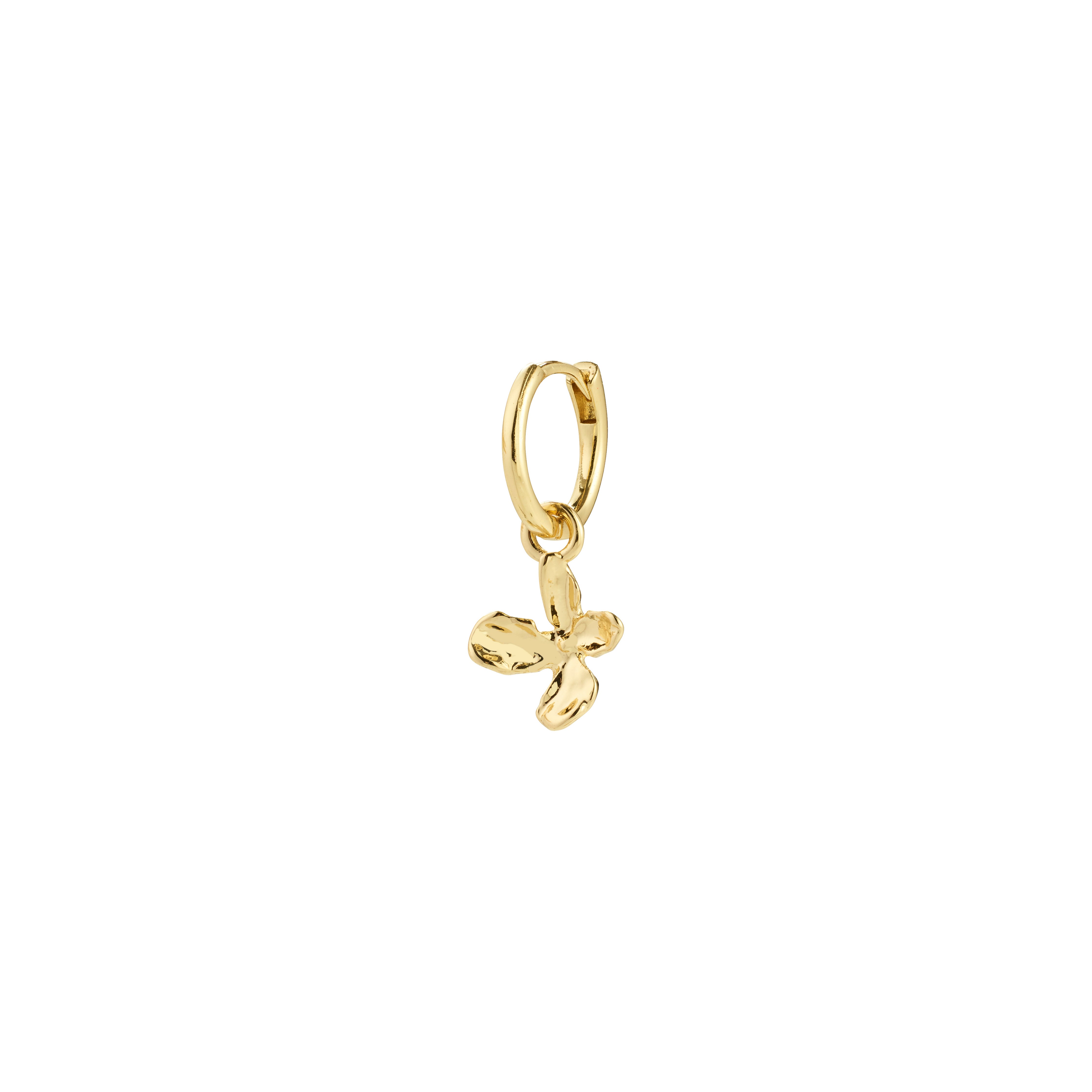 GIANNI single earring gold-plated featuring a nature-inspired flower pendant with a click clasp, crafted from 99% recycled materials for an elegant, eco-friendly touch.