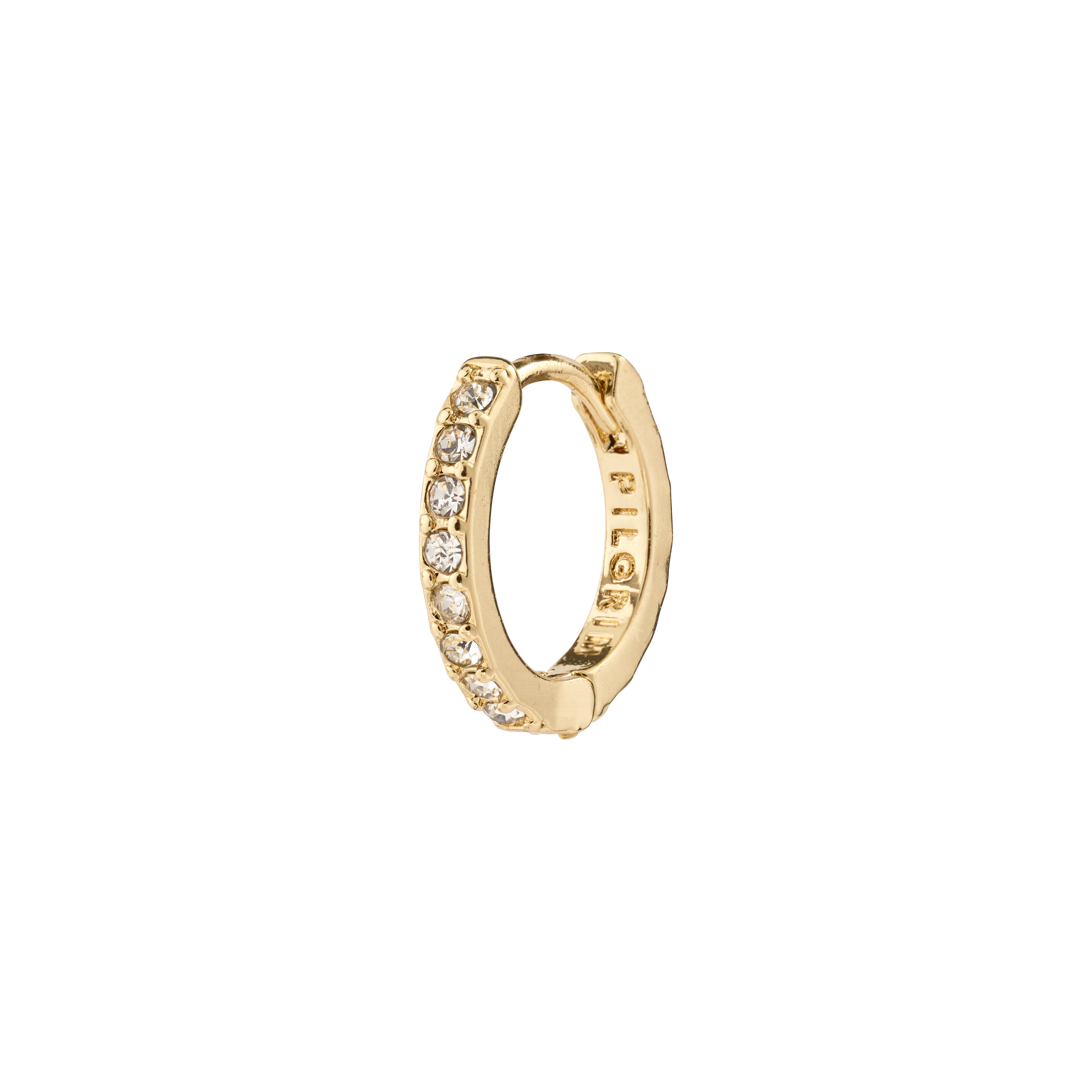 ZOE single earring gold-plated: A gold hoop adorned with Preciosa crystals and an easy click clasp, perfect for a trendy, asymmetrical look.