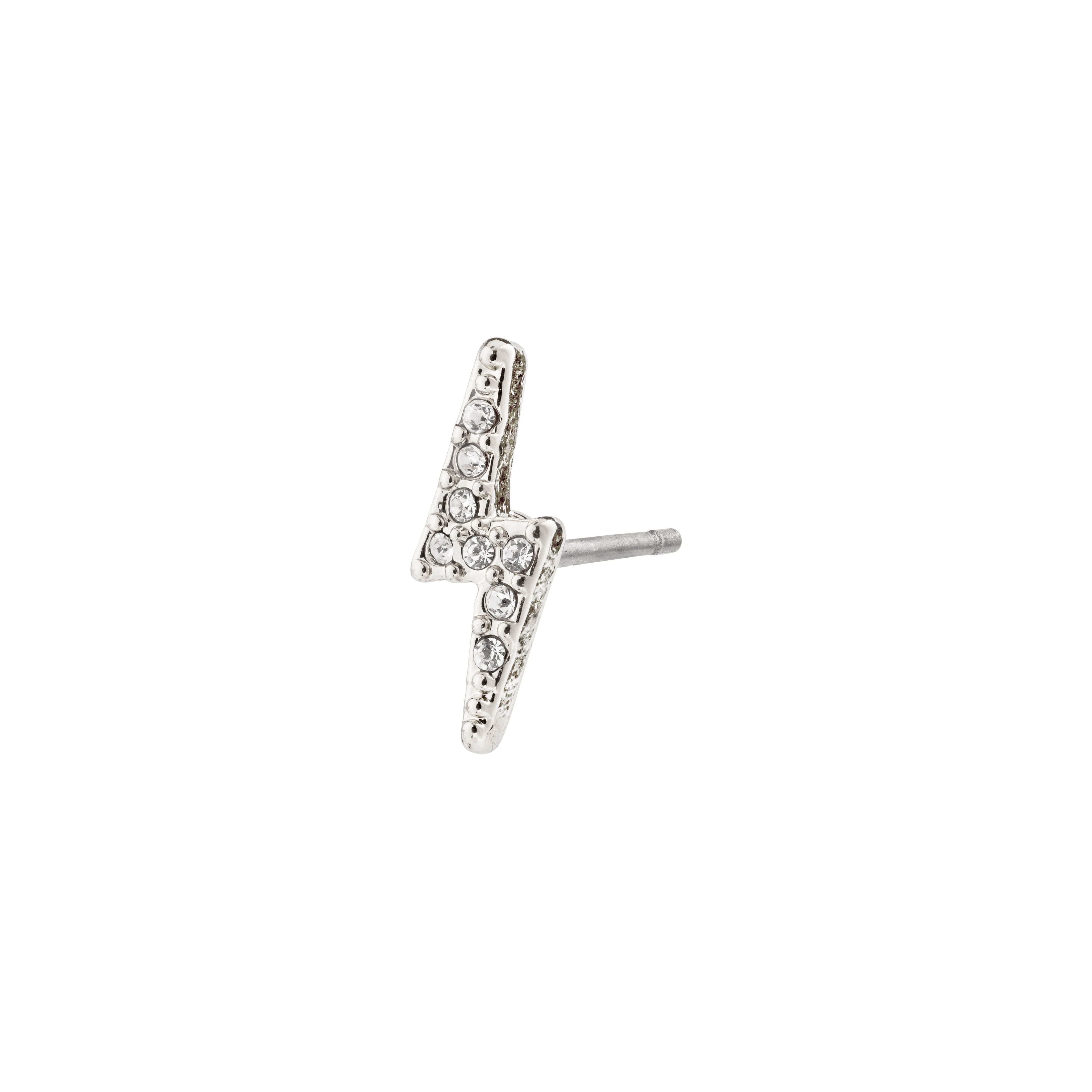ADONIS single earring, silver-plated, lightning bolt shape with Preciosa crystals, designed by Pilgrim for an asymmetrical ear curation look.