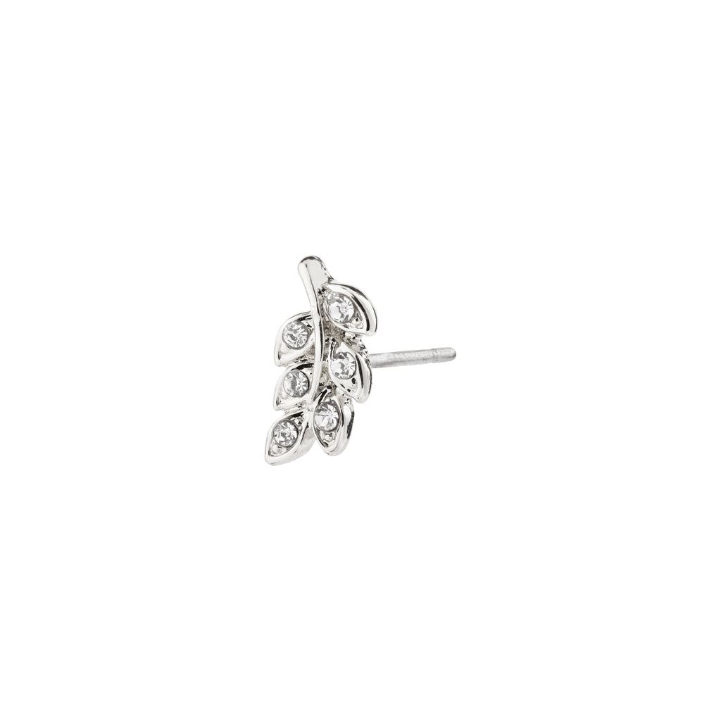 ARES single earring, silver-plated, designed as a leaf adorned with Preciosa crystals, crafted from 75% recycled material by Pilgrim.