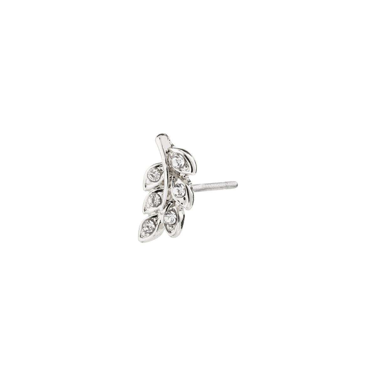 ARES single earring, silver-plated, designed as a leaf adorned with Preciosa crystals, crafted from 75% recycled material by Pilgrim.