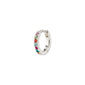 ZOE single earring, a silver-plated huggie hoop adorned with colorful Preciosa crystals, featuring a click clasp. Made from 87% recycled material.