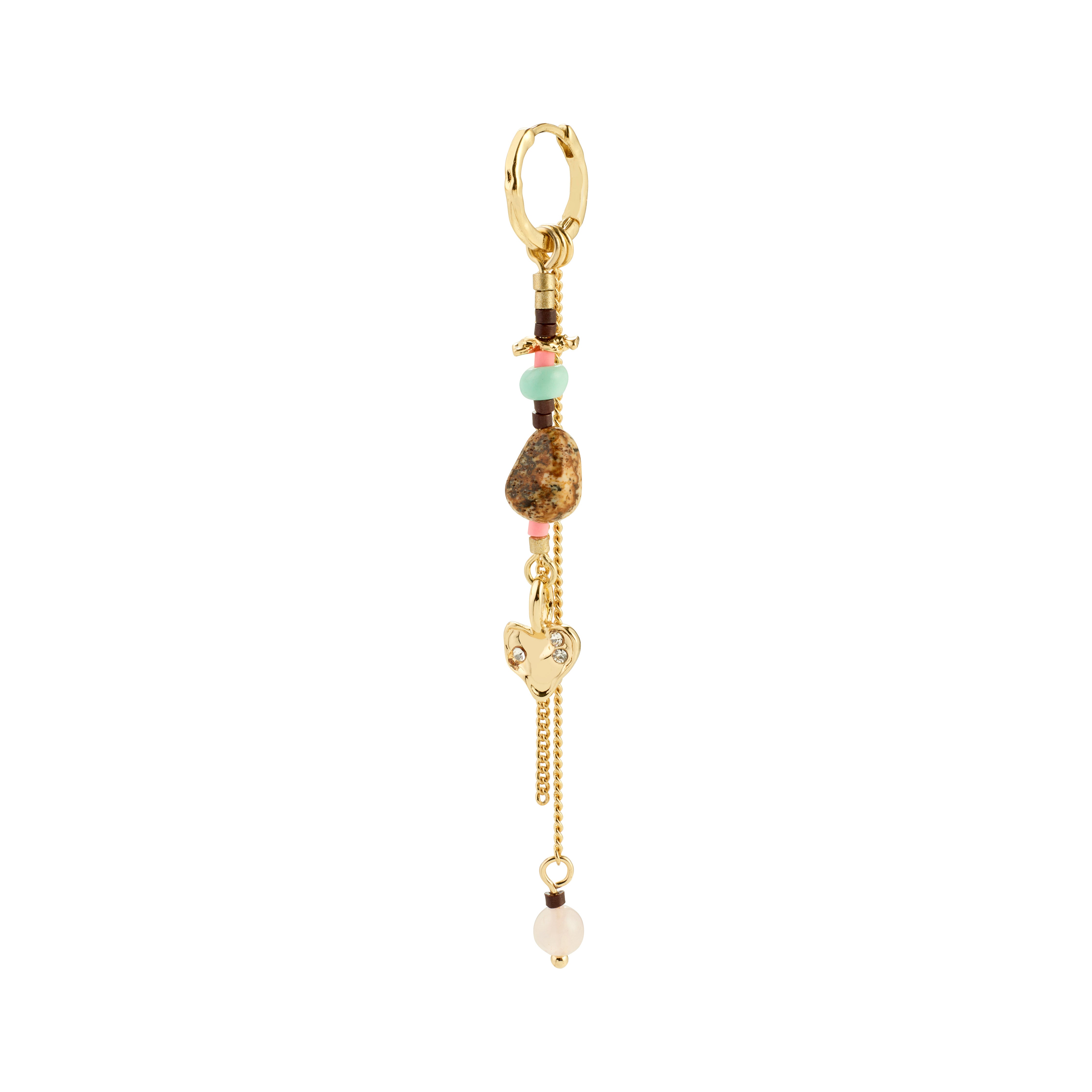 FINLEY single earring: Gold-plated hoop with semi-precious stone pendant, showcasing boho-chic elegance and unique style, perfect for mixing and matching in trendy outfits.