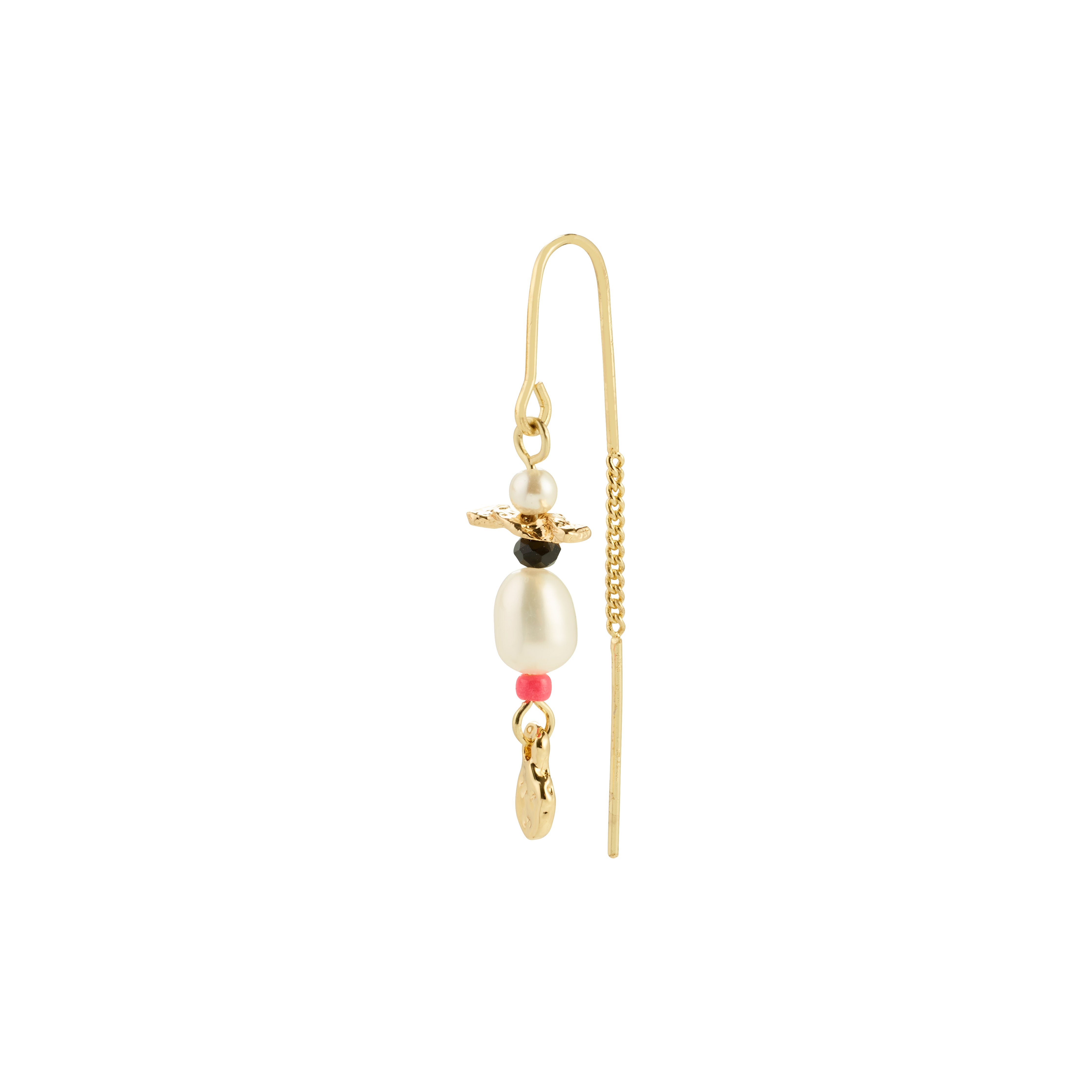 LENNOX single earring: Gold-plated chain with freshwater pearl and colorful glass beads, exuding boho elegance and chic, perfect for unique, trendsetting styles.