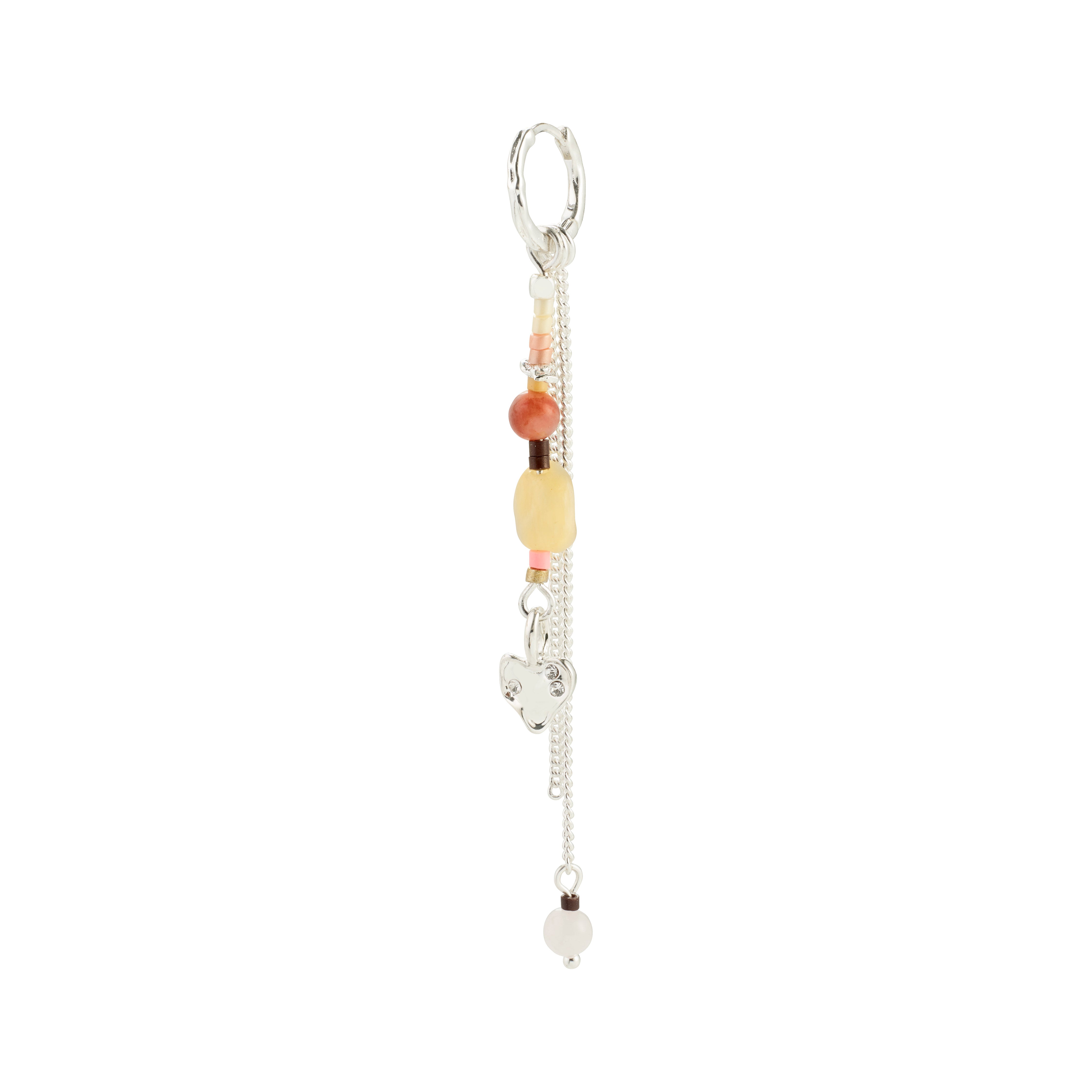 FINLEY single earring, silver-plated, features semi-precious Aventurine, Topaz, and Rose Quartz stones, offering a boho luxe vibe with organic shapes.
