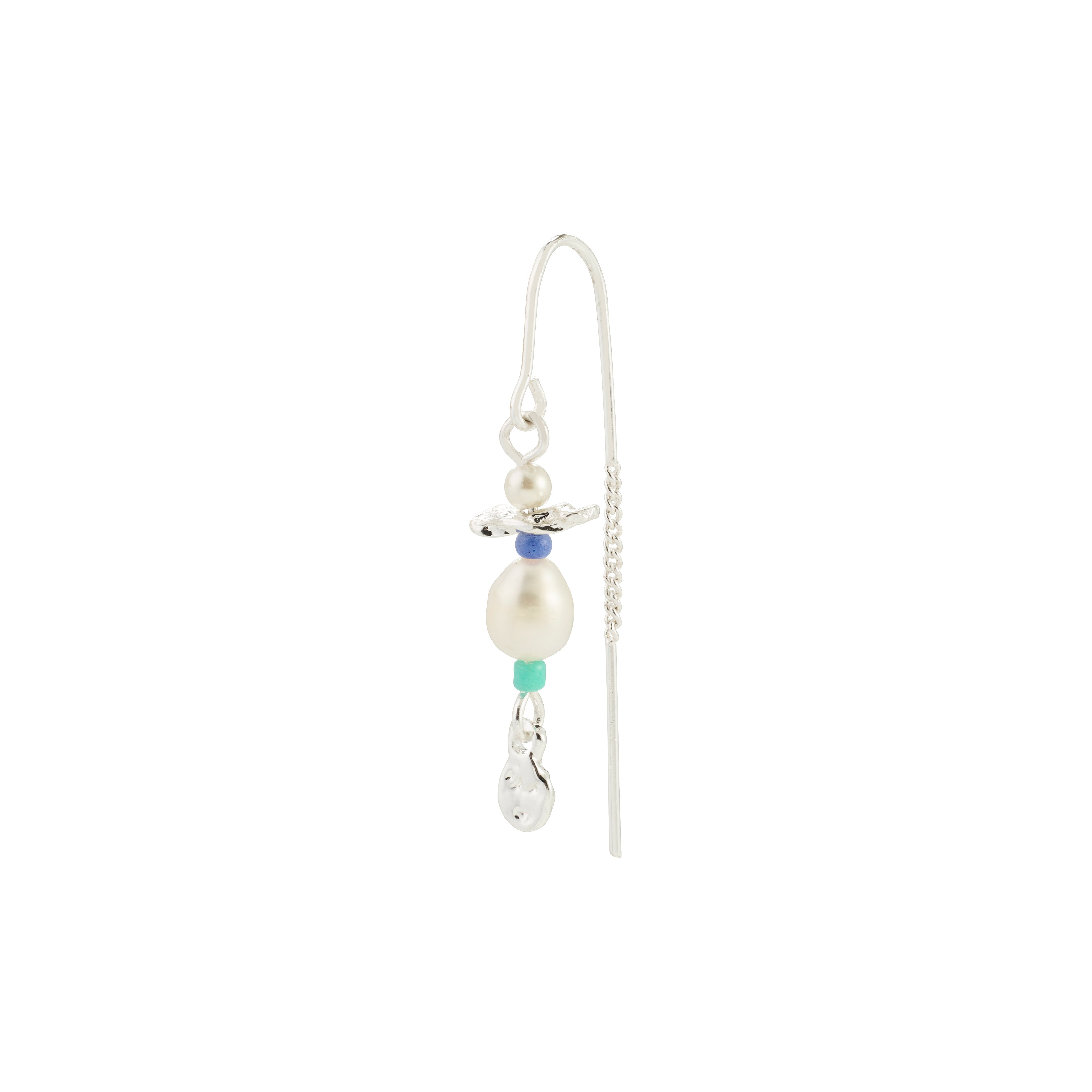 LENNOX single earring: A gold-plated chain adorned with freshwater pearls, glass beads, and organic pendants for a romantic, asymmetrical boho look.