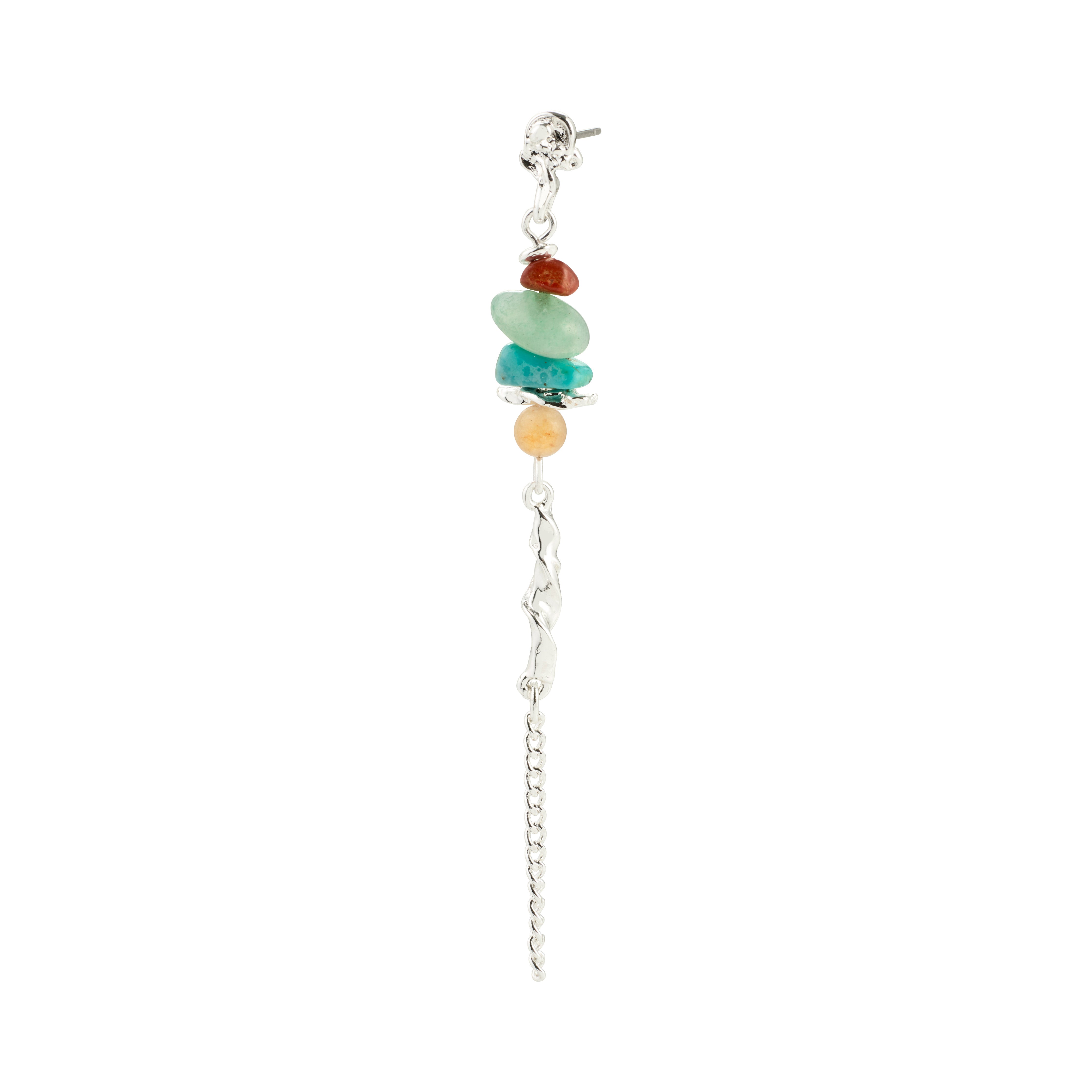 SUTTON single earring silver-plated features Aventurine and Turquoise stones, showcasing boho elegance with organic shapes and vibrant hues, perfect for a unique, stylish look.