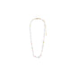 RAMONA freshwater pearl necklace, gold-plated, featuring irregular freshwater pearls and rose quartz, with colorful bead details on a white background.