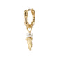 VASILKI single earring gold-plated, featuring a hoop with an organic gold-plated pendant and mother-of-pearl-coloured bead, perfect for trendy asymmetrical styling.