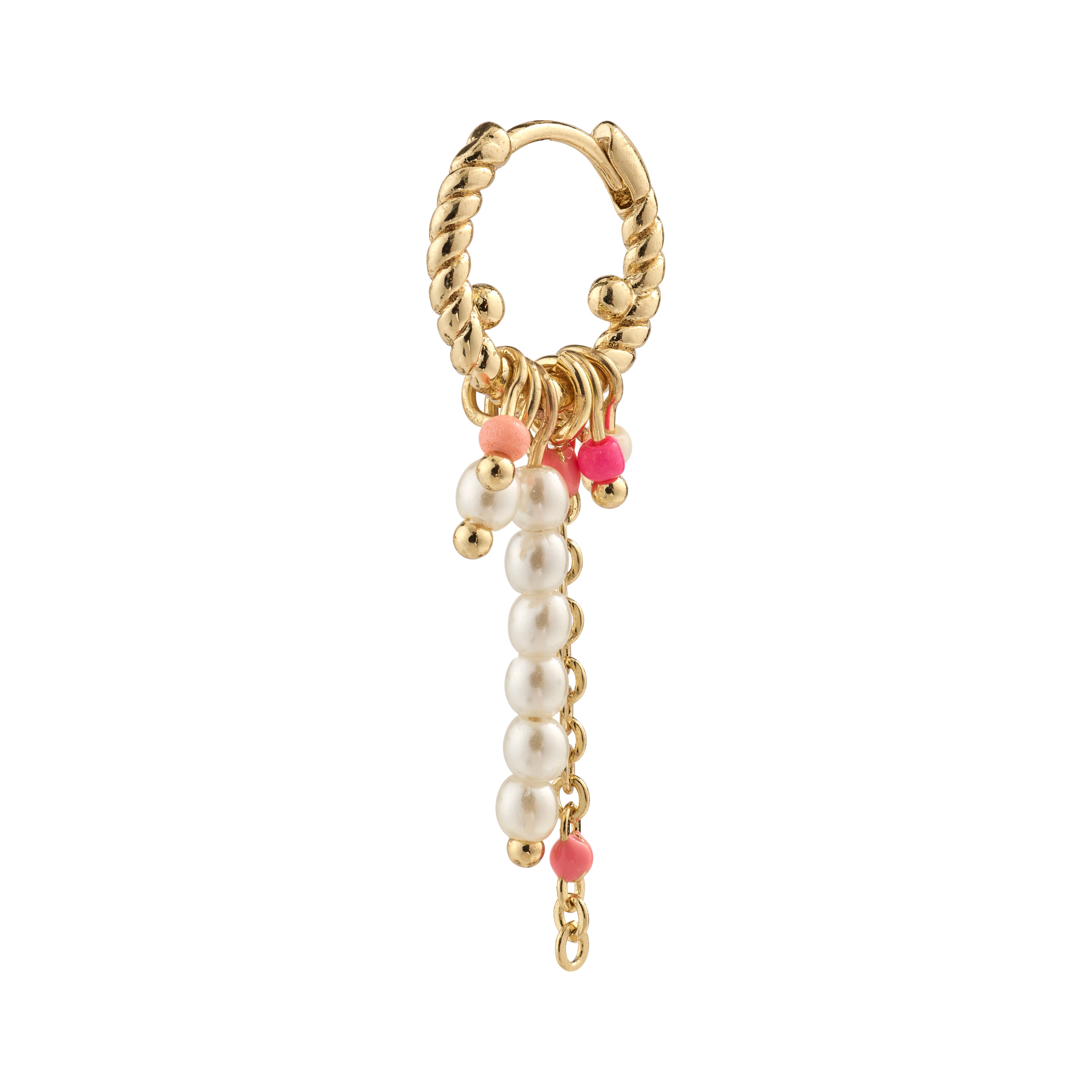 TEKLA single earring gold-plated with romantic pearl pendants in white and pink, offering a playful, boho-chic style.