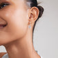 TITANIA single earring silver-plated, featuring a sun pendant with a shiny Preciosa crystal, elegantly displayed on a woman's ear.