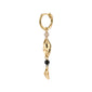 SARRA single earring gold-plated, featuring a classic hoop with a gold organic-shaped pendant and black agate bead, designed for versatile, trendy styling.