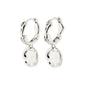 LEAF coin hoops silver-plated earrings with decorative coin pendants and click-lock closures, part of Pilgrim's Recycled collection, showcasing a unique bohemian style.