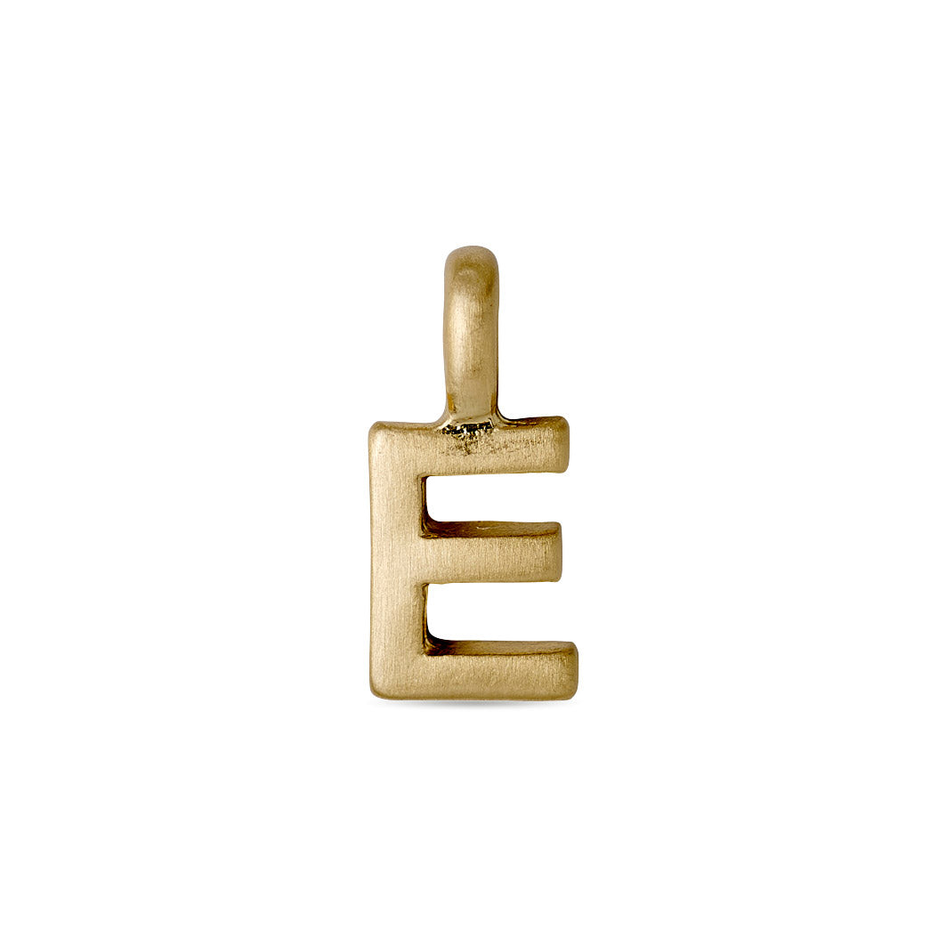 Gold-plated CHARM E pendant, letter-shaped, perfect for personalized styling. Ideal for layering or wearing alone, adding a bespoke touch to your jewelry collection.
