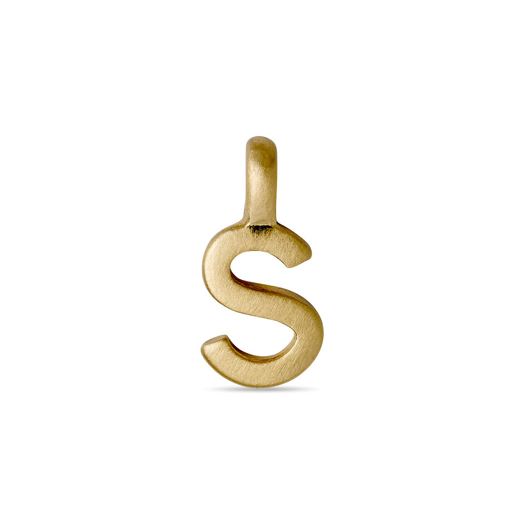 Gold-plated CHARM S pendant, a personalized letter tag designed for a chain, adds a bespoke touch to your jewellery collection.