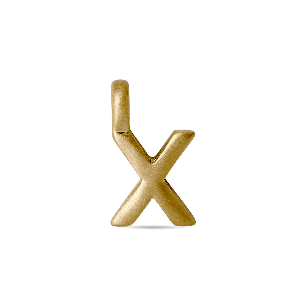 Gold-plated CHARM X pendant, featuring a delicate design with a loop for necklace attachment, offering personalization and a bespoke touch to your jewellery collection.
