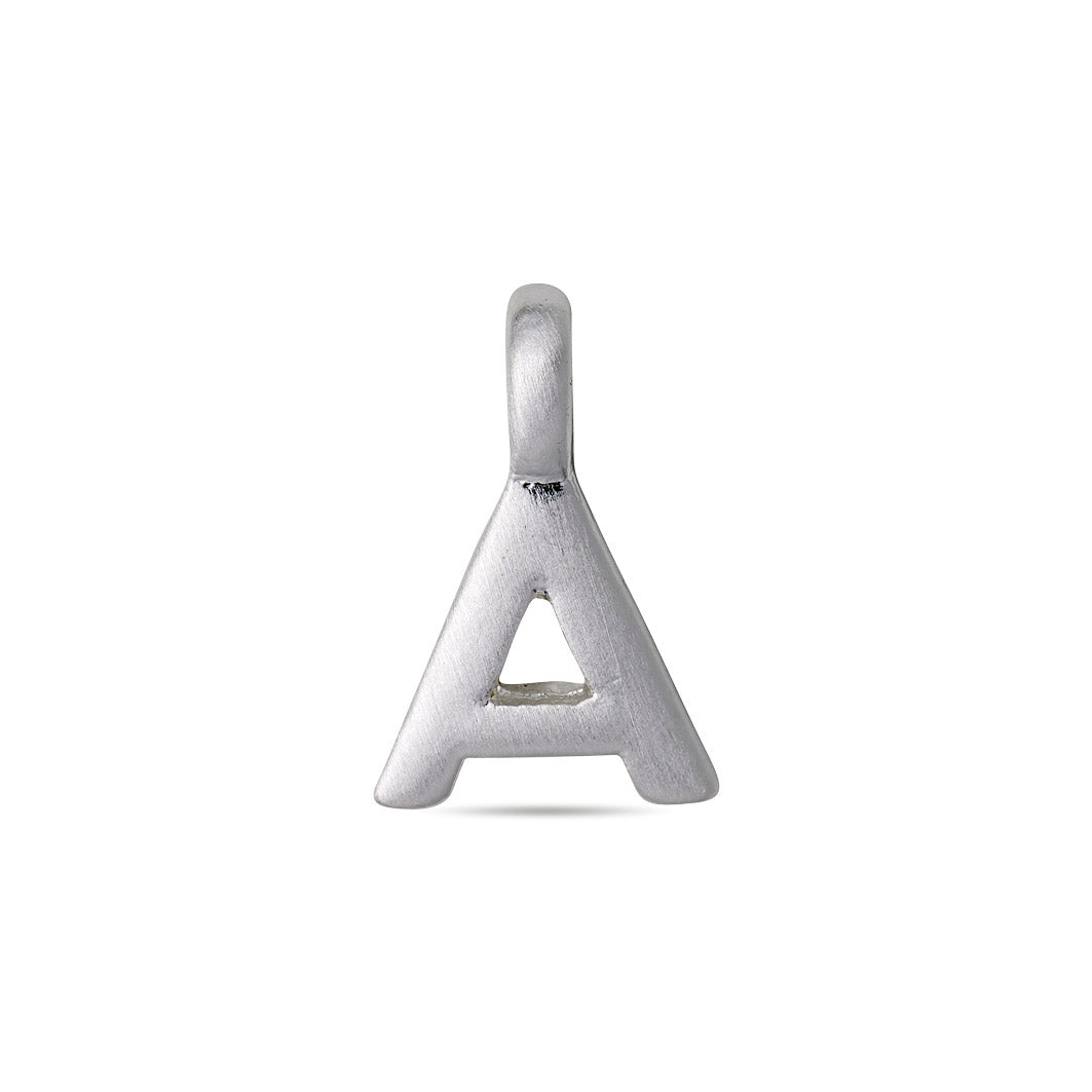 Silver-plated CHARM A pendant with a loop for threading, perfect for personalization. Ideal for creating bespoke jewelry by wearing alone or combining with other letters.