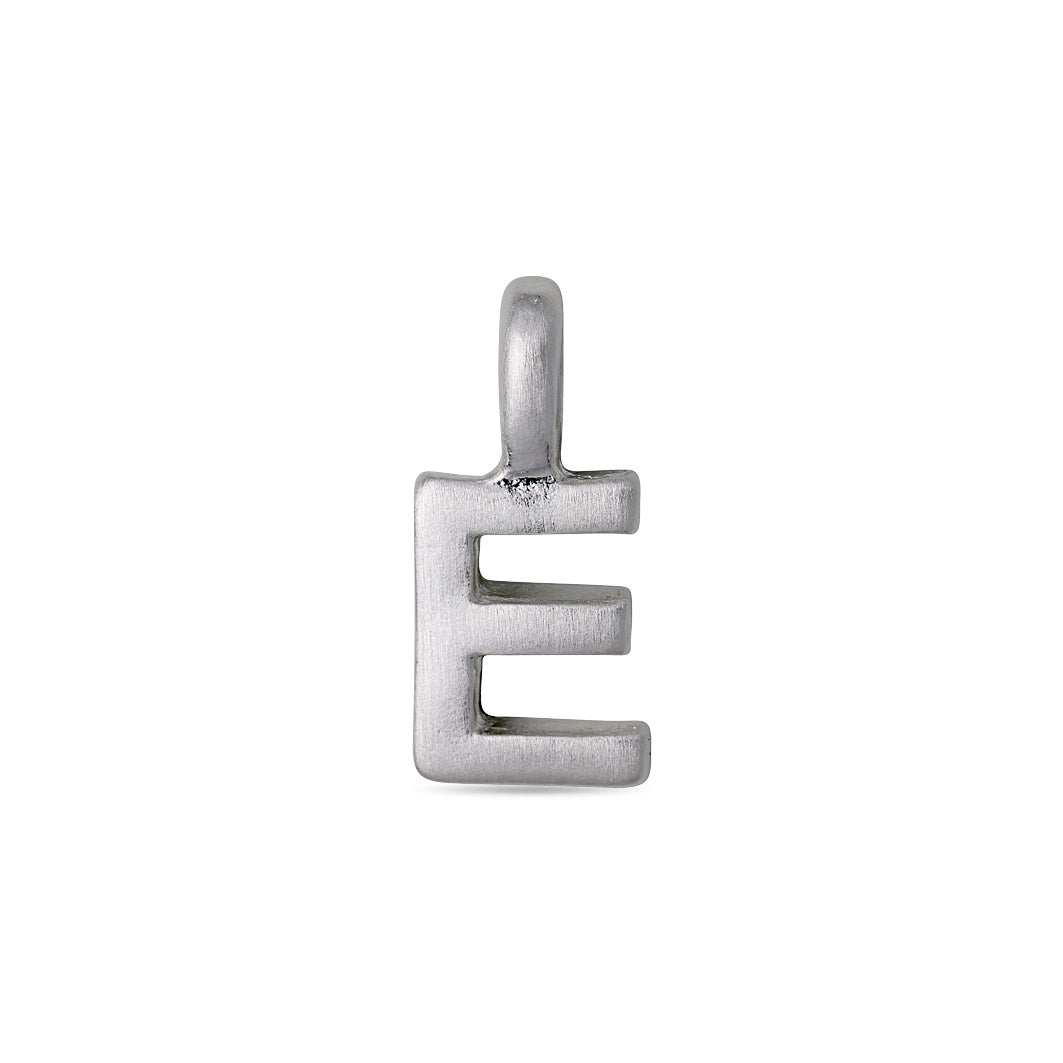 CHARM E pendant, silver-plated, perfect for personalization. Features a sleek design ideal for layering or standalone wear, embodying Pilgrim's timeless Scandinavian craftsmanship.