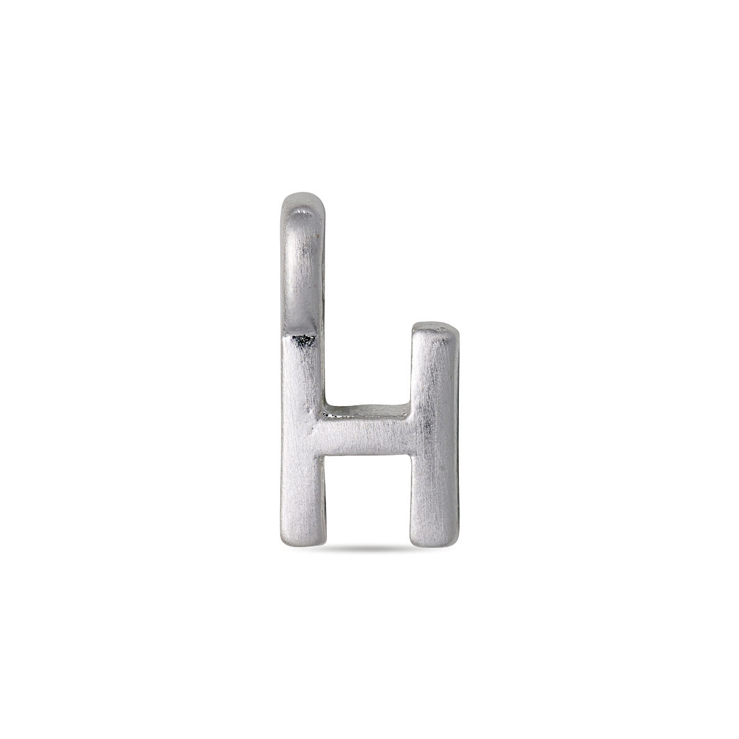 Silver-plated CHARM H pendant, a sleek, brushed silver charm designed for personalization on necklaces or bracelets, enhancing your jewelry collection with a bespoke touch.