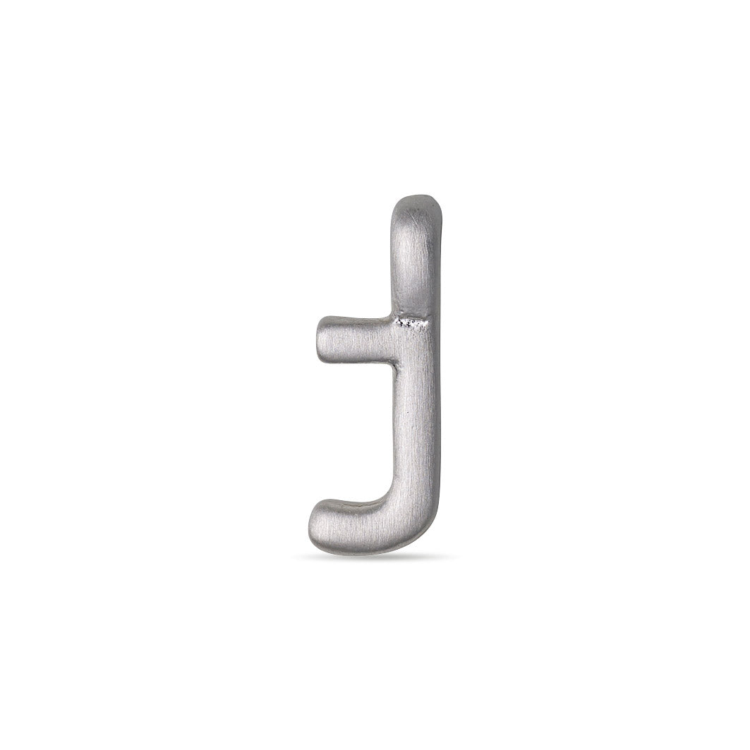 Silver-plated CHARM J pendant, shaped like a J, in a matte finish, perfect for personalizing jewelry. Ideal for layering or wearing alone for a bespoke touch.