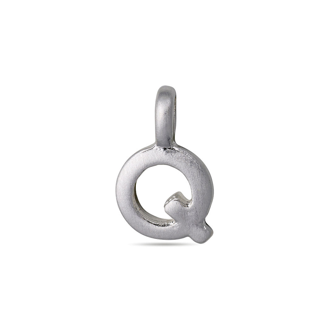 Silver-plated CHARM Q pendant on a white background, perfect for personalization or layering with other letters in your jewellery collection.