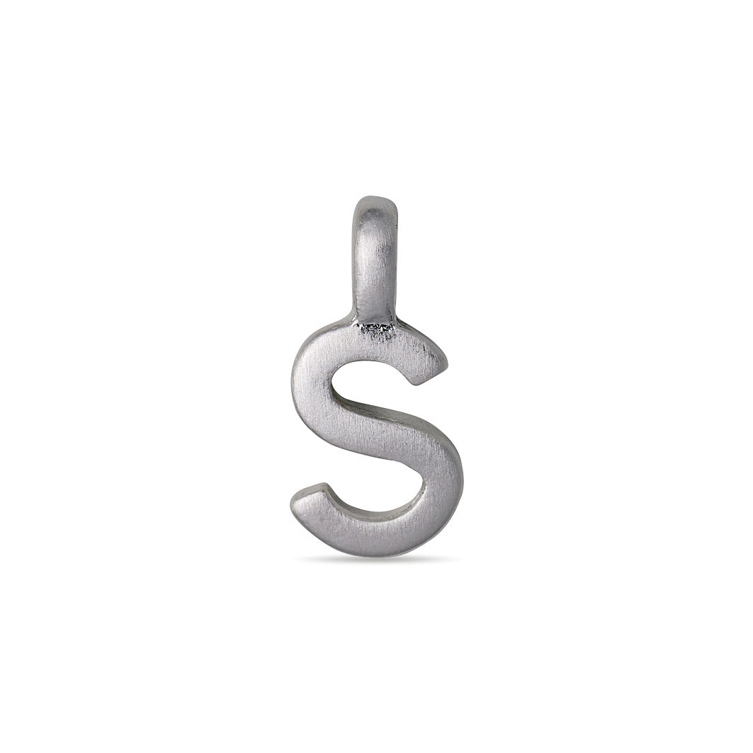 Silver-plated CHARM S pendant, featuring a sleek letter 'S' design. Perfect for personalization, it adds a bespoke touch to any jewelry collection.