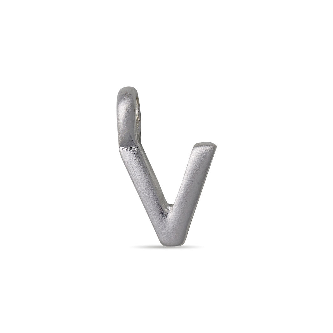 Silver-plated CHARM V pendant with a loop for chain attachment, perfect for personalized jewelry. Ideal for combining with other letters for a bespoke touch.