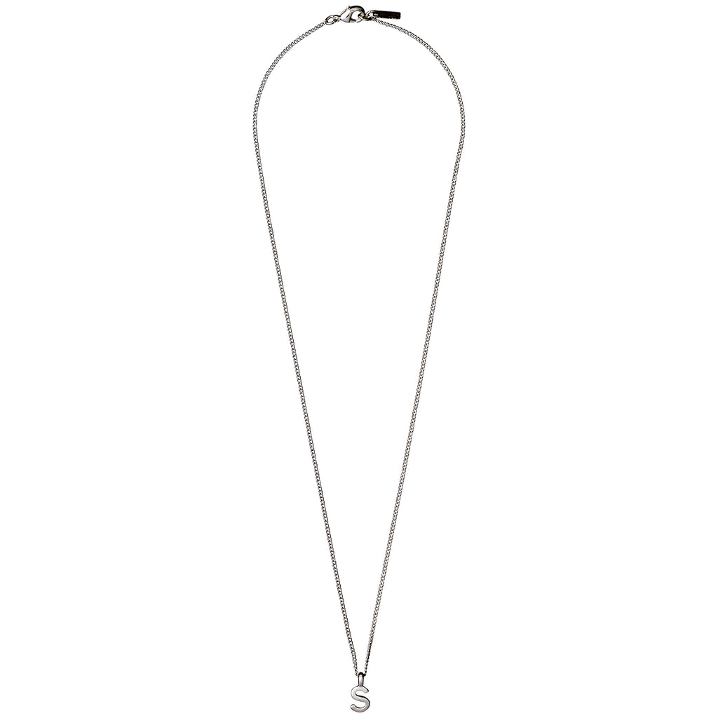 CHARM necklace with S pendant, silver-plated: A delicate, personalized silver chain with an initial pendant, crafted from 99% recycled material, perfect for a bespoke jewellery collection.
