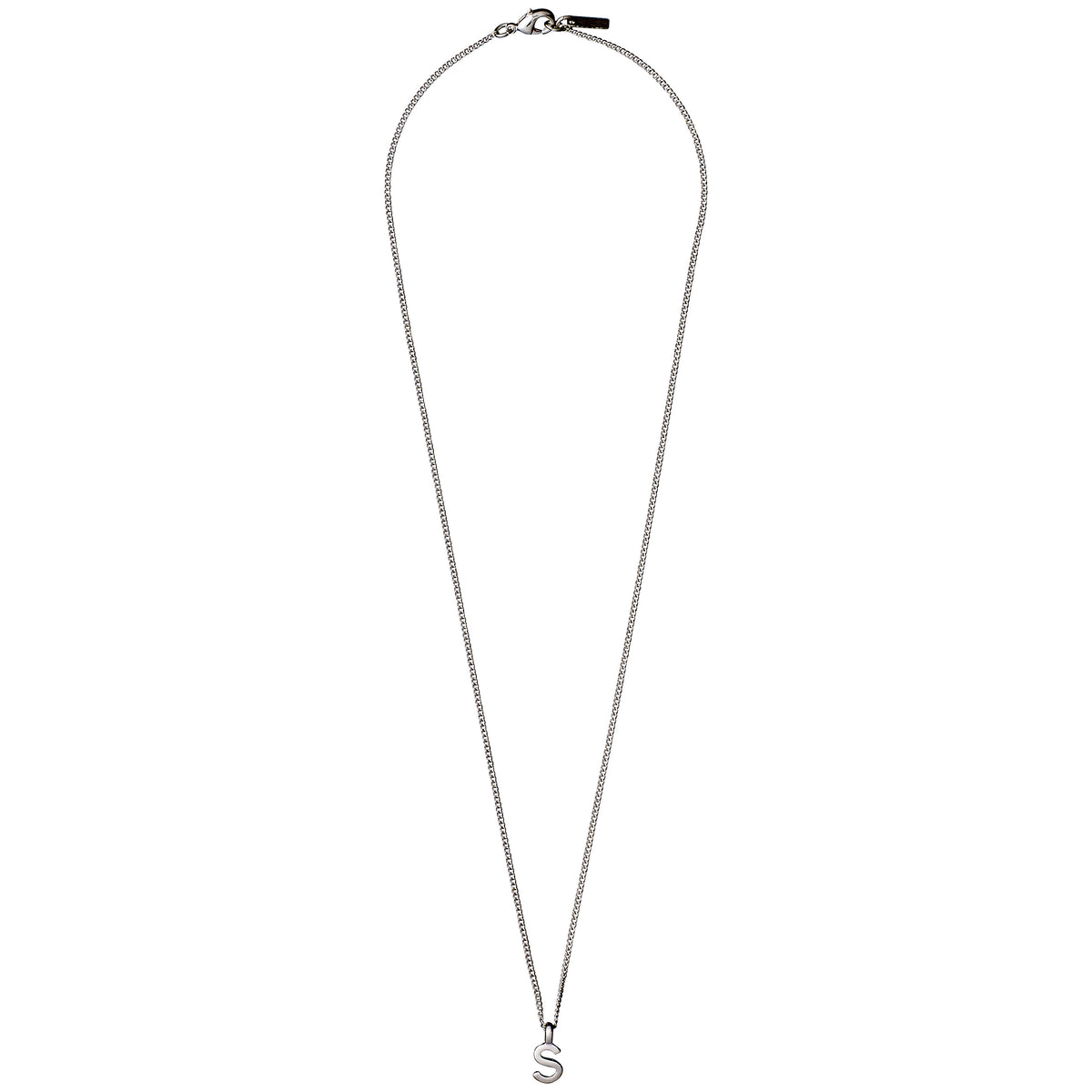 CHARM necklace with S pendant, silver-plated: A delicate, personalized silver chain with an initial pendant, crafted from 99% recycled material, perfect for a bespoke jewellery collection.