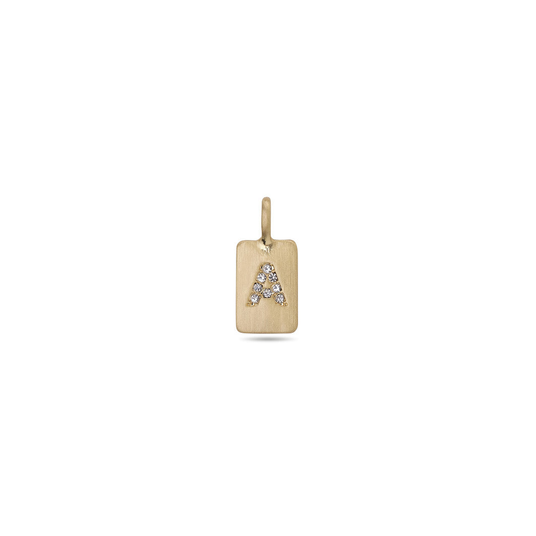 Gold-plated CHARM crystal A pendant; minimalist design with sparkling stones, perfect for personalization on bracelets or necklaces.
