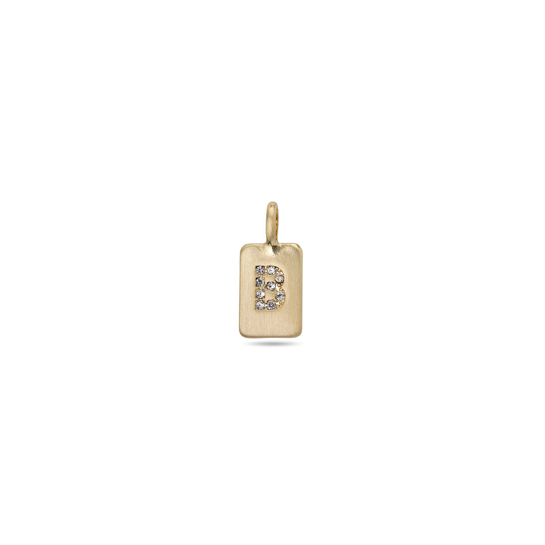 Gold-plated CHARM crystal B pendant featuring a minimalist design with sparkling stones, perfect for personal expression on bracelets or necklaces.