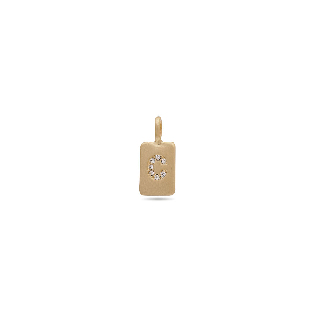 Gold-plated CHARM crystal C pendant adorned with diamonds, featuring a minimalist design for personalized style. Ideal for bracelets or necklaces.