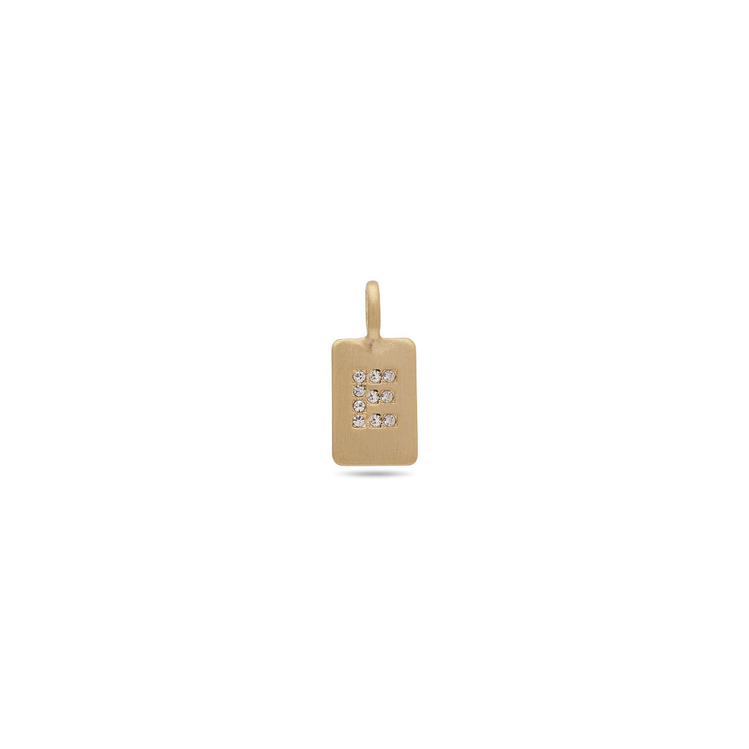 Gold-plated CHARM crystal E pendant featuring a minimalist design with diamond accents, ideal for personal expression and layering with other Pilgrim jewelry pieces.