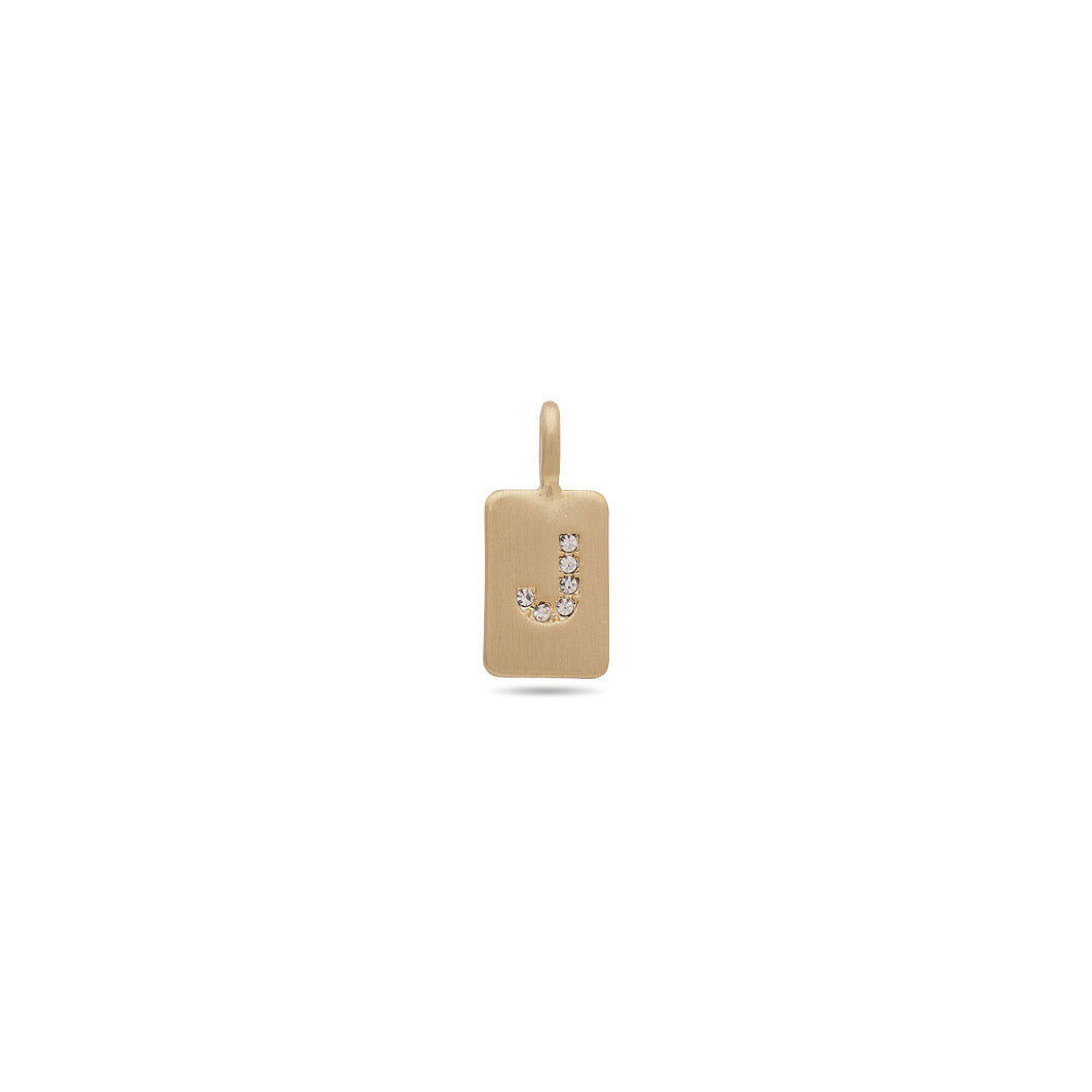 Gold-plated CHARM crystal J pendant with diamonds, featuring a minimalist design, perfect for personalization on bracelets or necklaces.