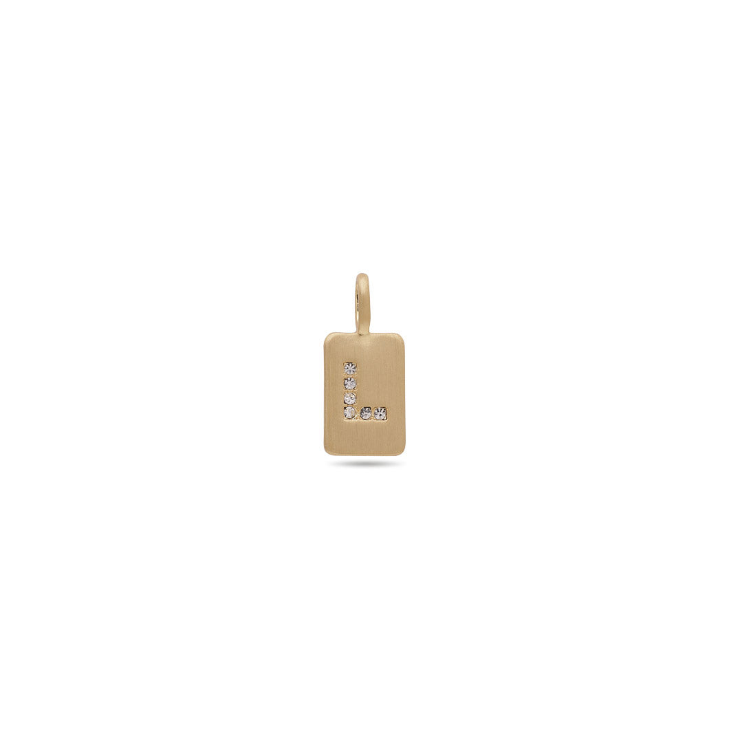 Gold-plated CHARM crystal L pendant with diamond accents, featuring a minimalist design perfect for combining with other charms on bracelets or necklaces.